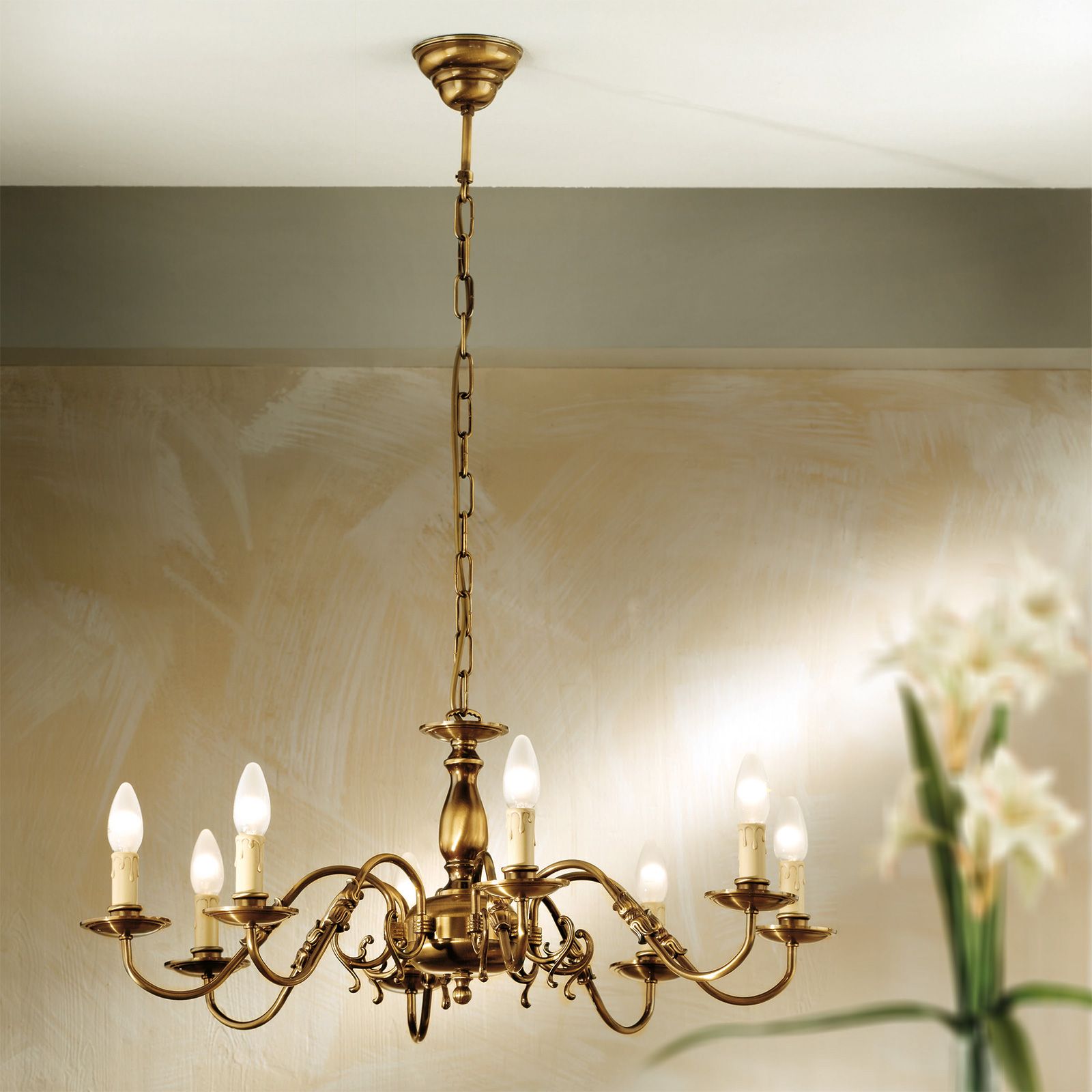 Chandelier FLÄMISCH, 8-flames, patina