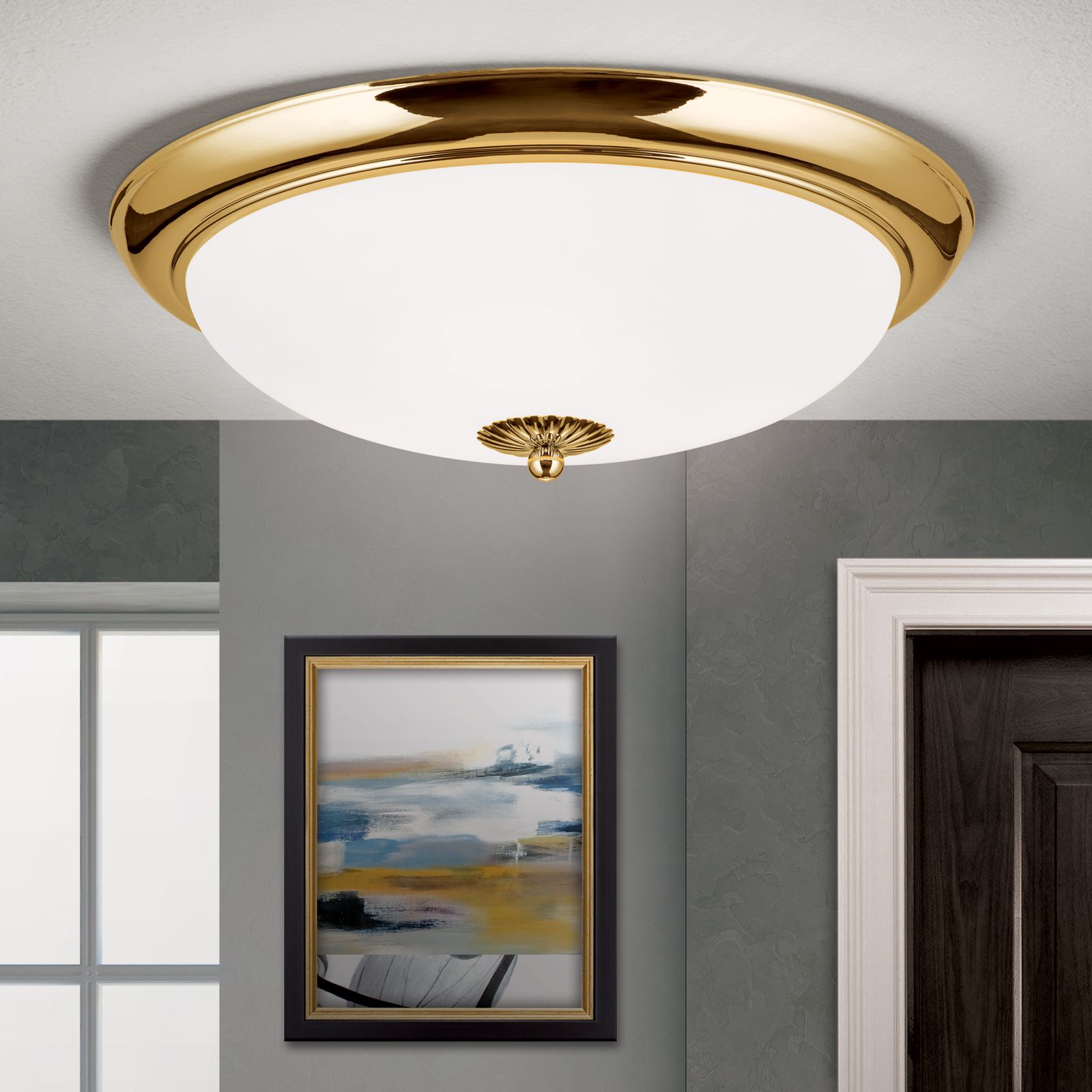 Ceiling light EMPIRE, gold, with opal matt glass, with knob, 47cm