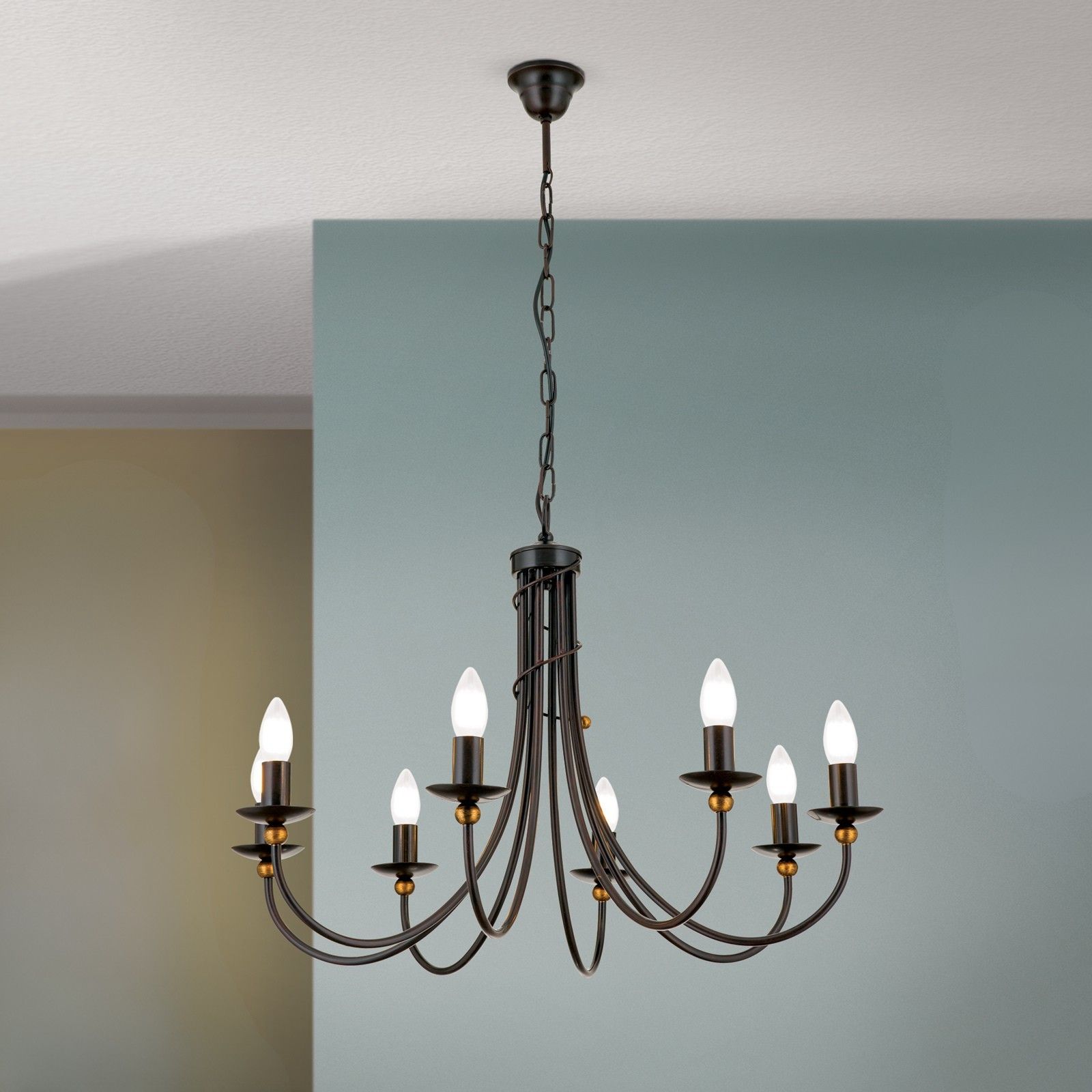 Luster GIOVANNI, 8-flammig, antik-braun, gold