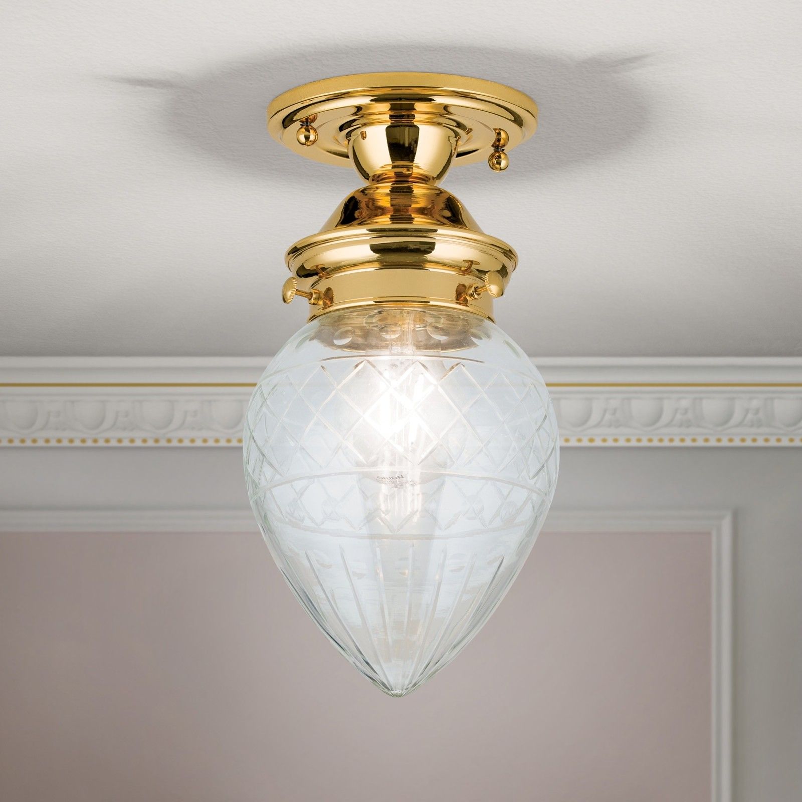 Ceiling Light BUDAPEST in 24K gold plated finish, with clear cut glass, 15cm