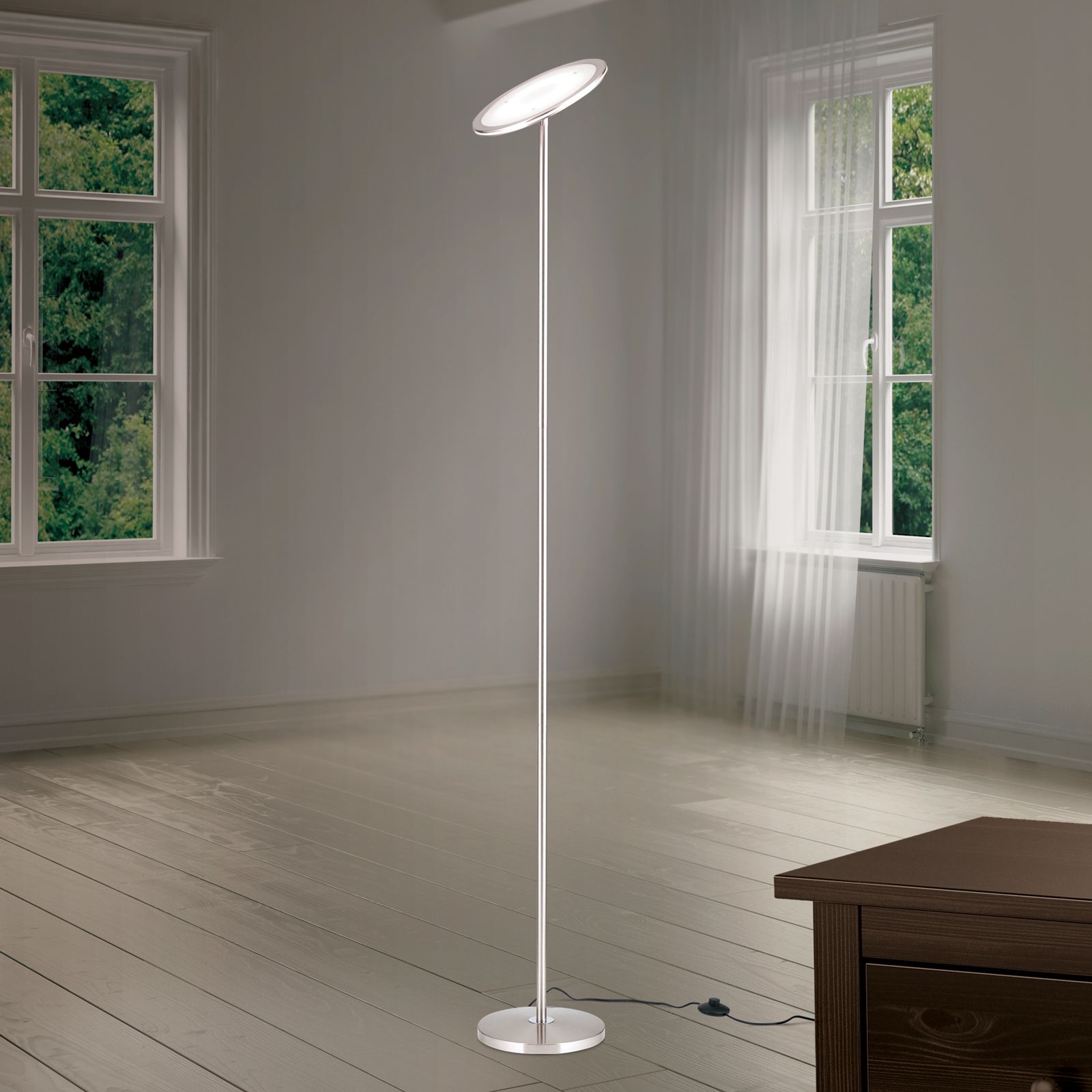 LED floor lamp OSCAR with foot dimmer, satinated finish