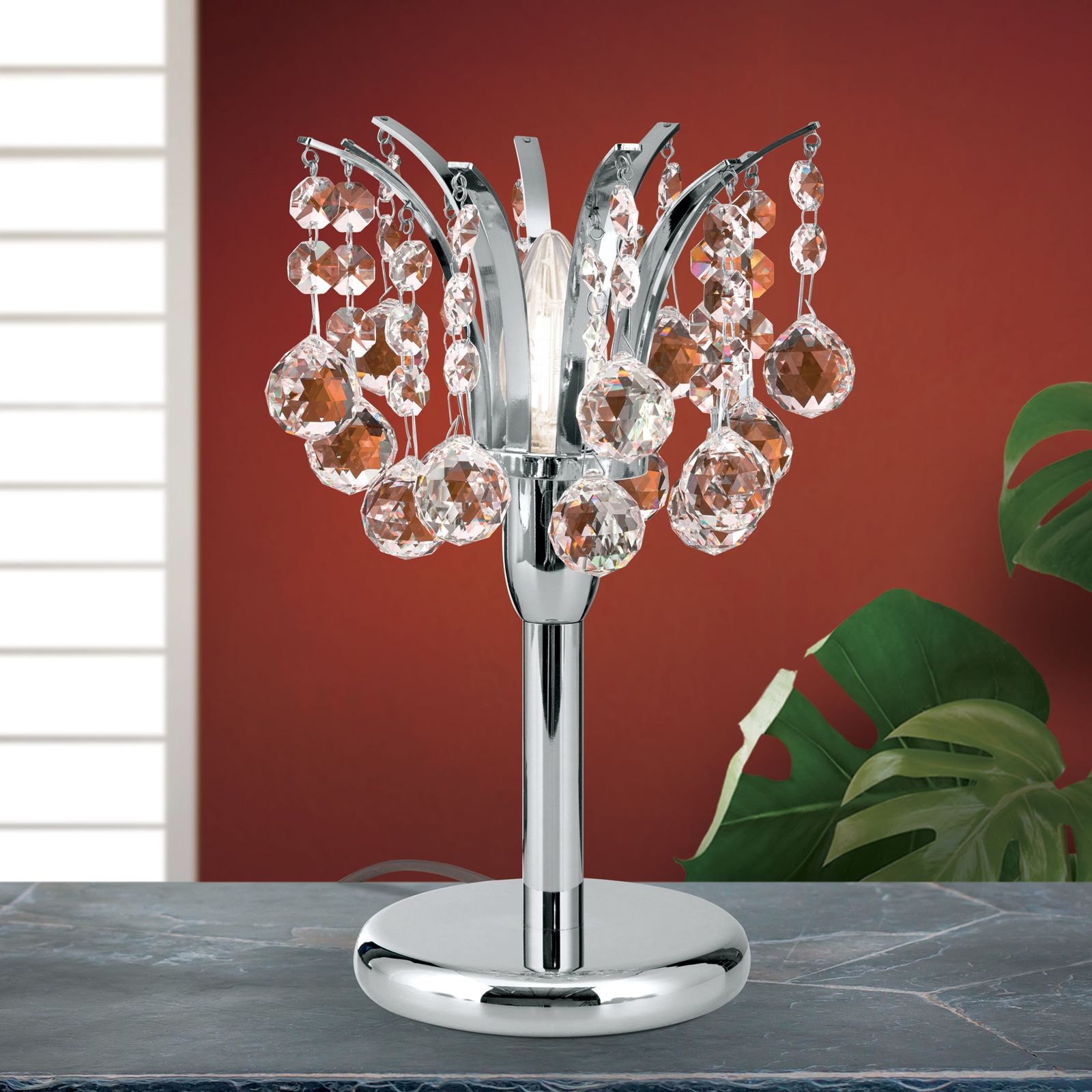 Tischlampe KRISTALL KLASSISCH, Chrom, 28 cm