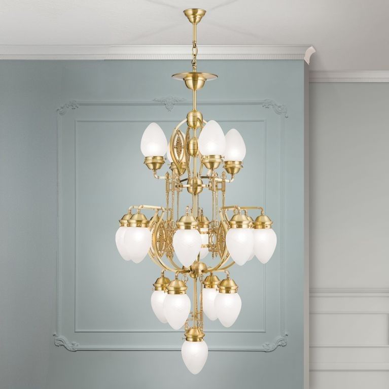 Chandelier BUDAPEST, 17-flames, bronze, with clear frosted glass