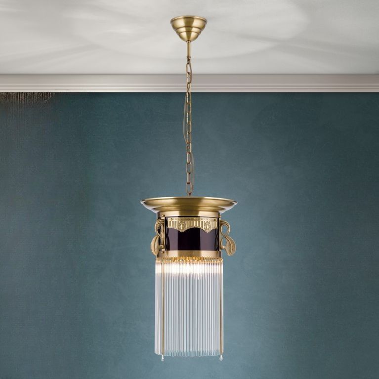 Pendant Light ADELE, antique brass, with crystal glass sticks, 37cm