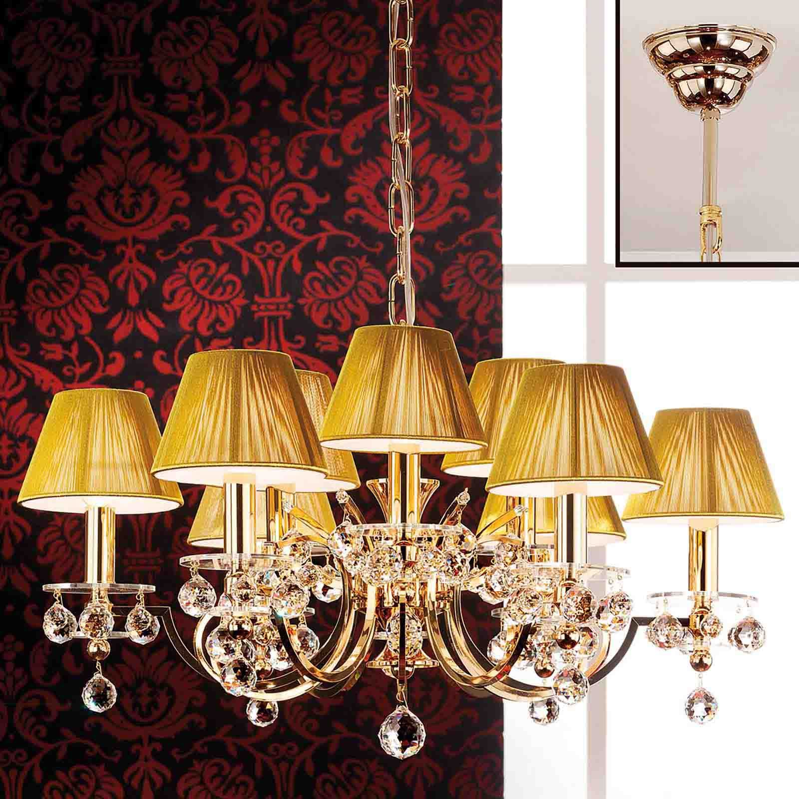 Luster KRISTALLDESIGN, 9-flammig, Gold mit champagnerfarbigen Schirm