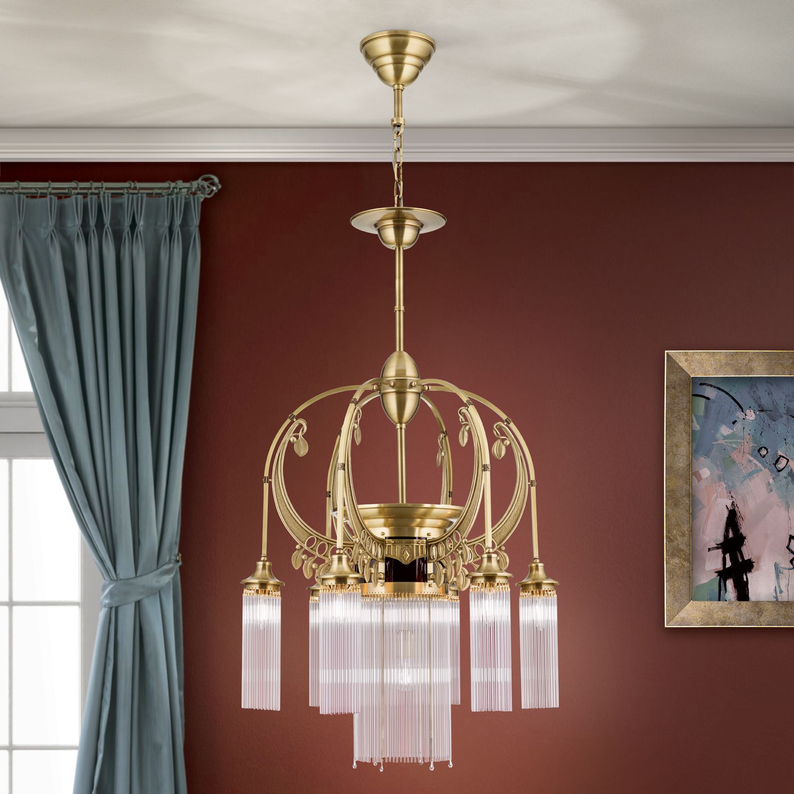 Luster ADELE, 7-flammig, Altmessing, mit Stäbchen