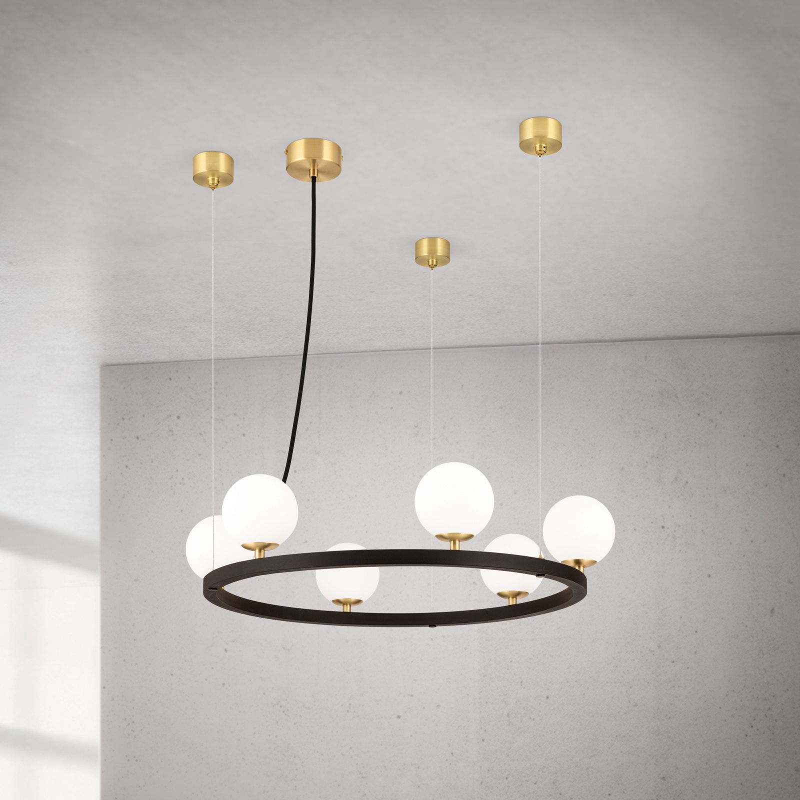 Pendant light TUMBLER, Ø 65cm, upwards-facing opal matt glass, black