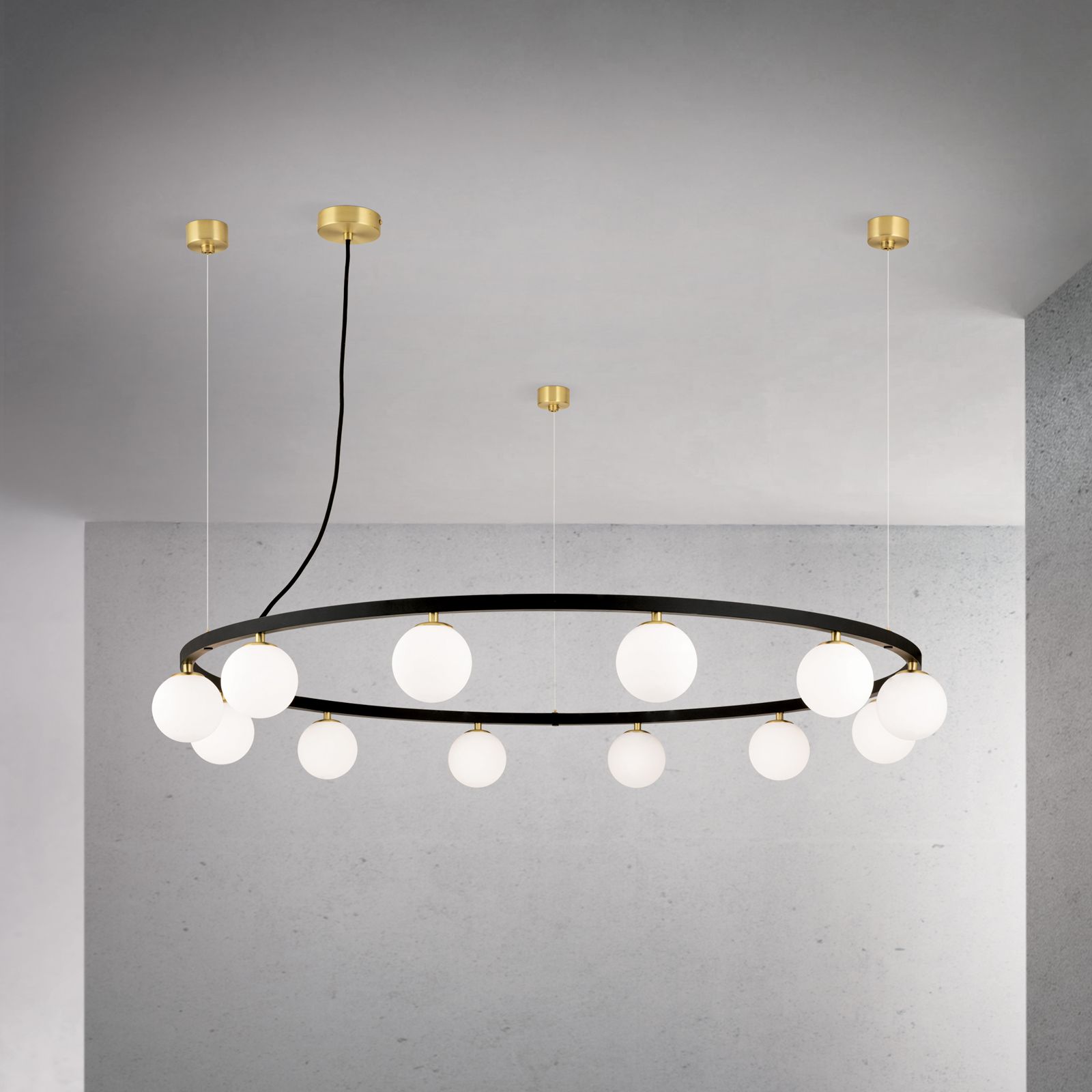 Pendant light TUMBLER, Ø 120cm, downward-facing opal matt glass, black