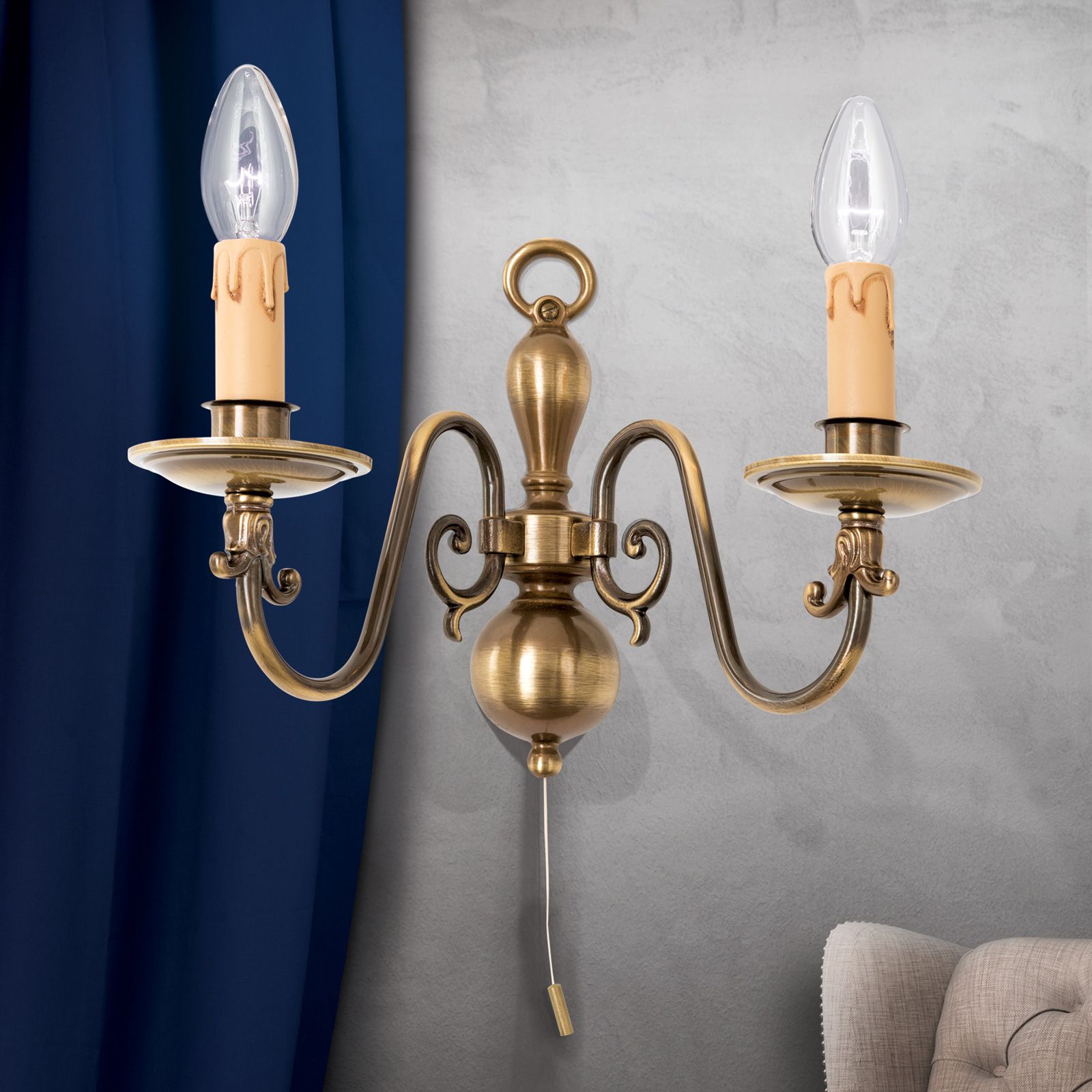 Wall Light FLÄMISCH, 2 lamp, antique brass finish