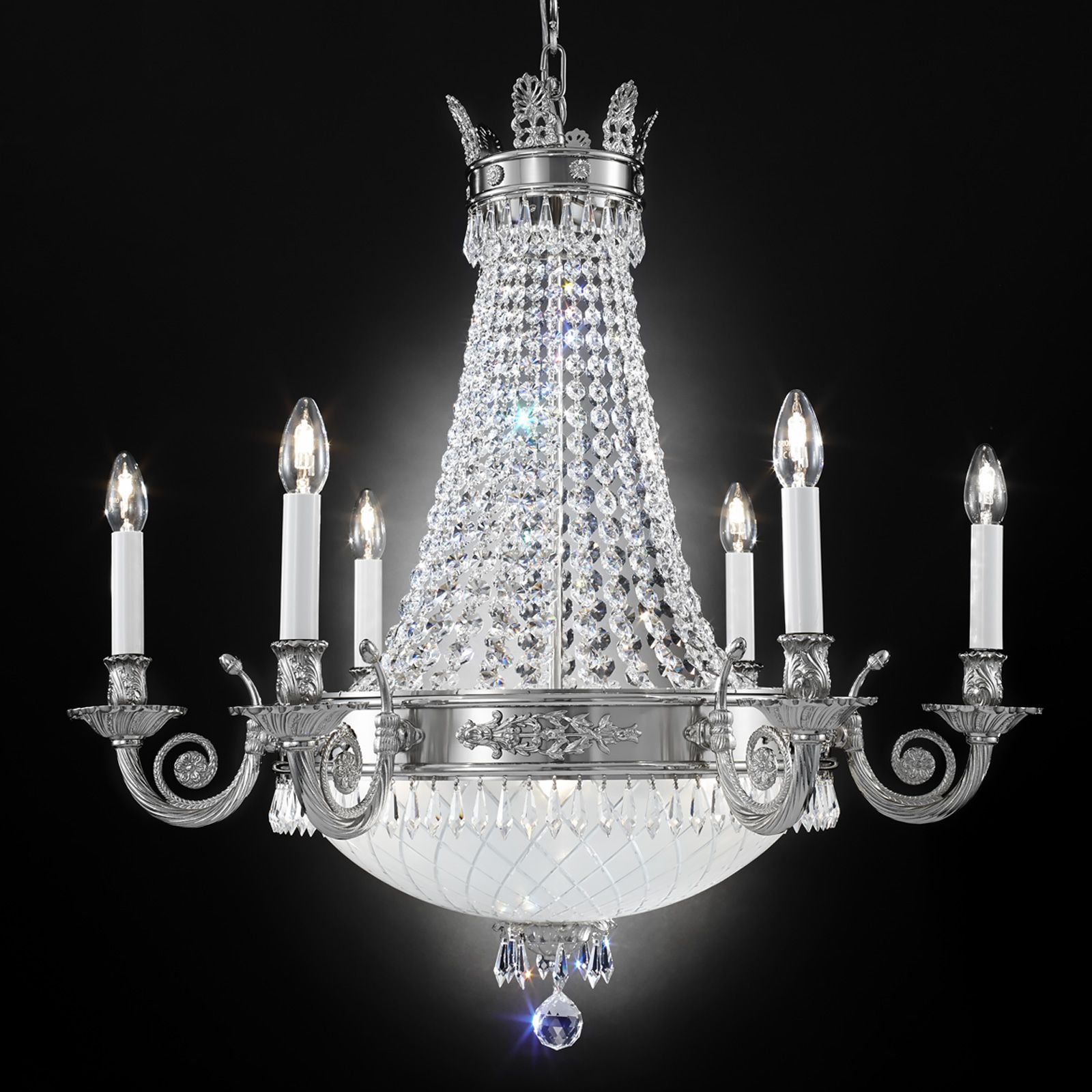 Luster EMPIRE CRYSTAL,12-flammig, altsilber