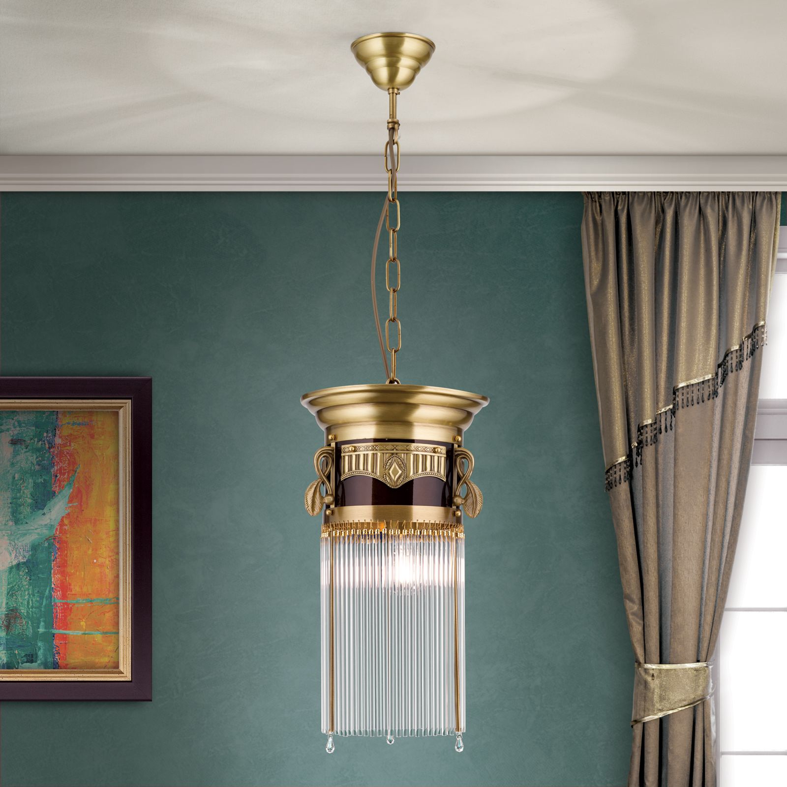 Hängeleuchte ADELE, Altmessing, mit Stäbchen, 26cm