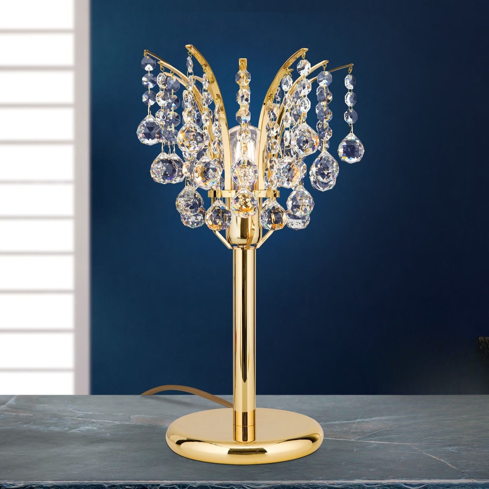 KRISTALL KLASSISCH table lamp, 1 lamp, 24K gold plated with clear crystal, H45cm