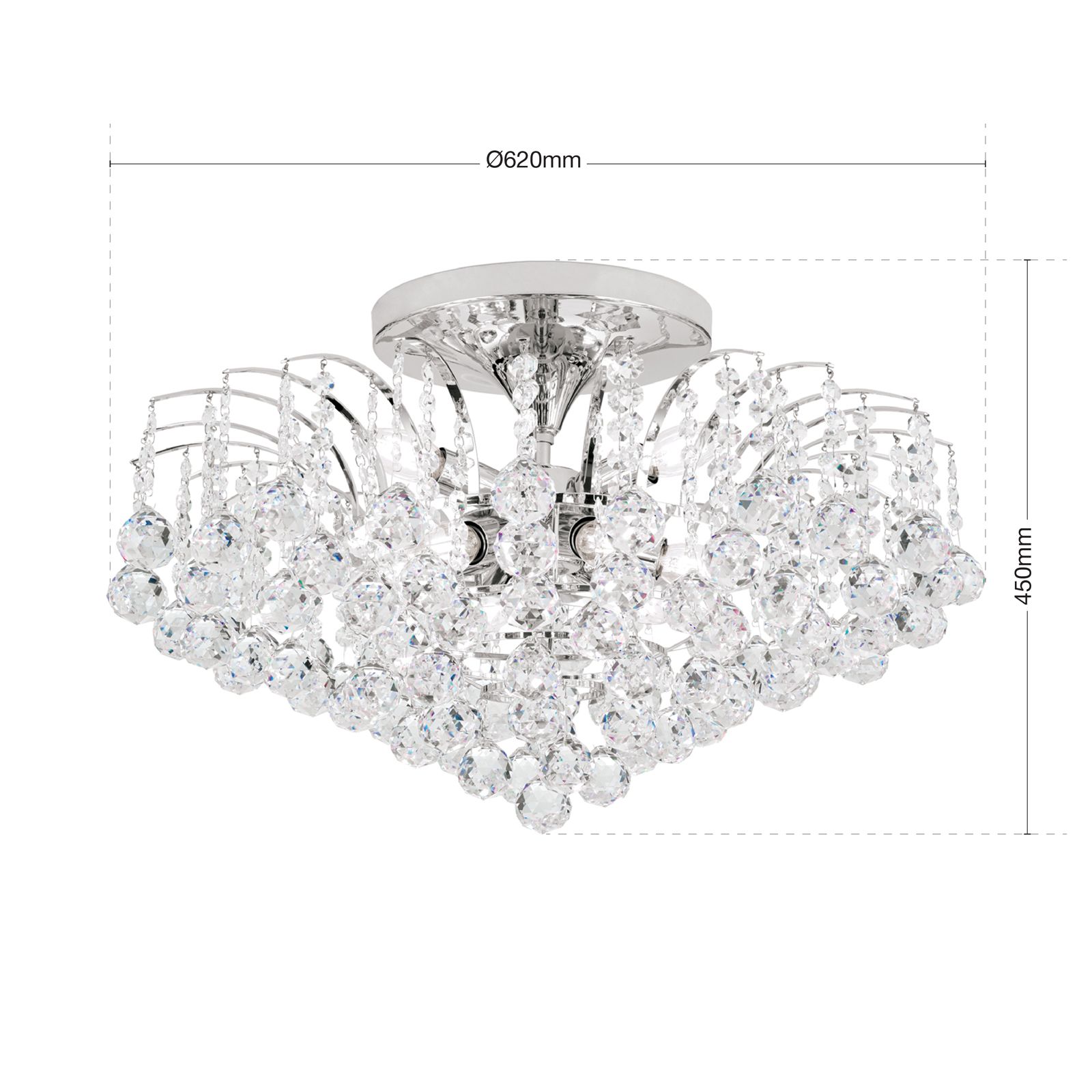 KRISTALL KLASSISCH ceiling light, 9 plated, crystal clear lamps, chrome