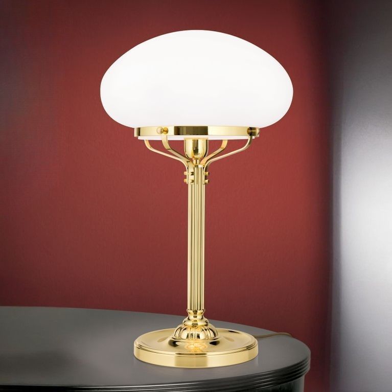 Table lamp WIENER NOSTALGIE, shiny brass, with opal matt glass, H62cm