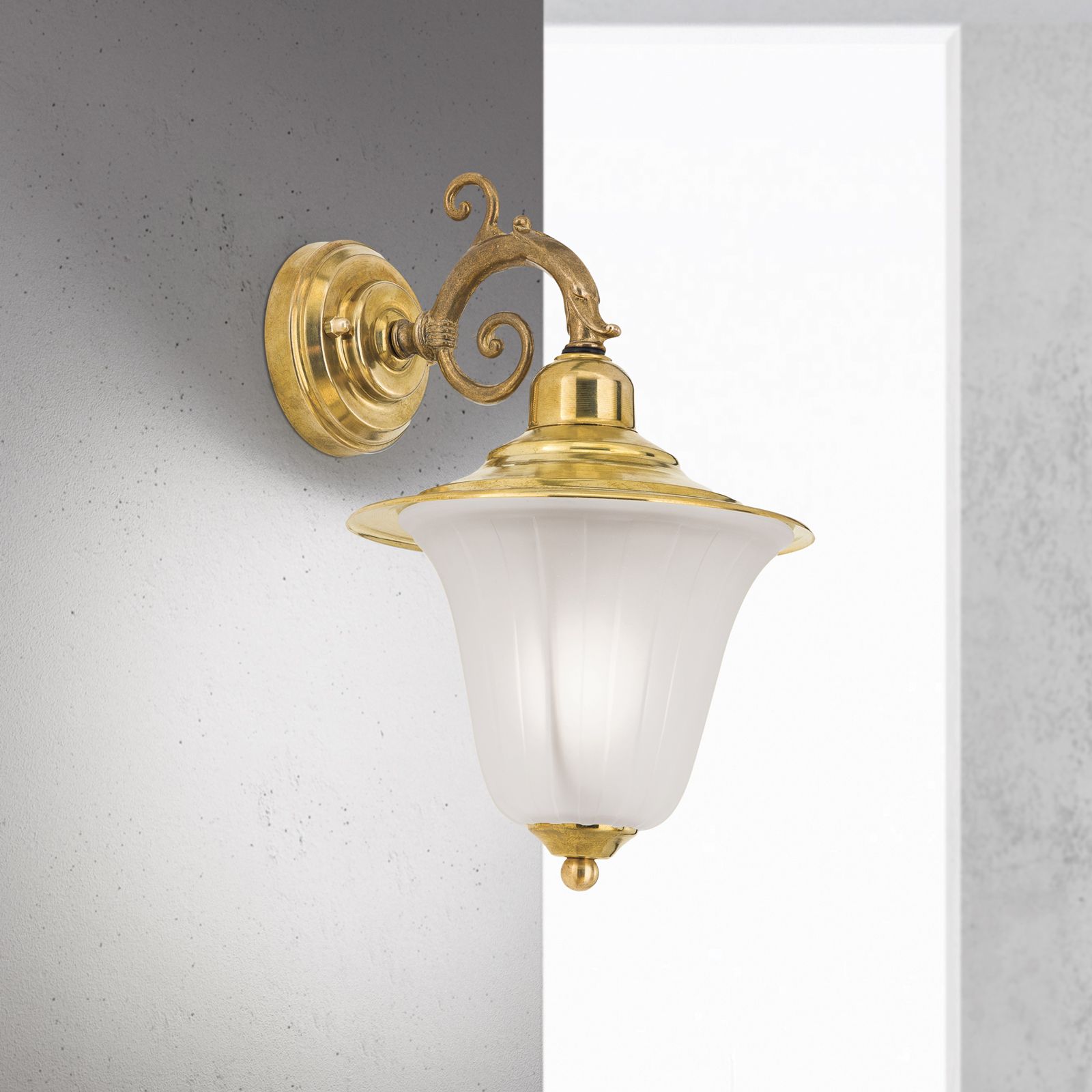 Outdoor wall light YARD, brass raw, downwards