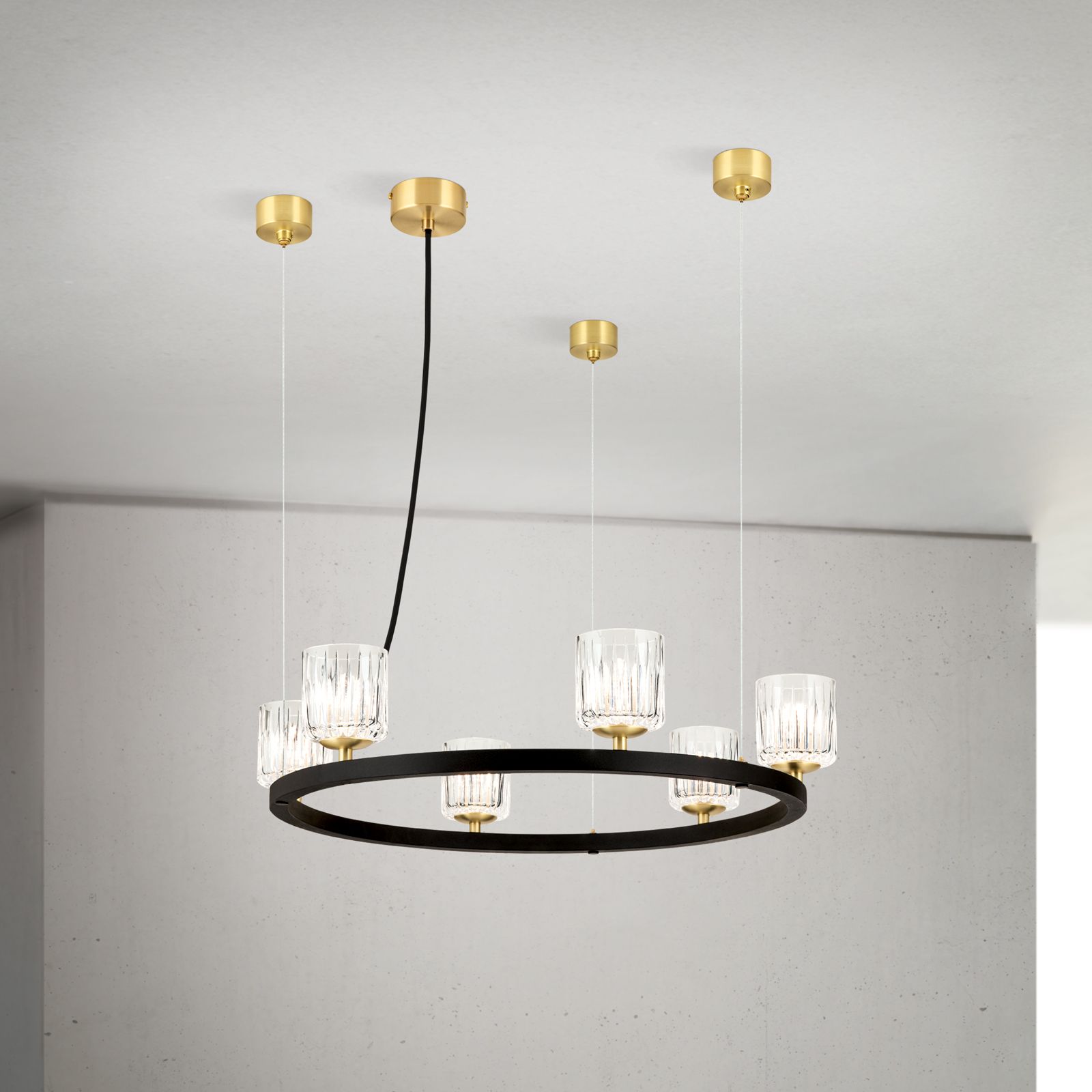 Hängeleuchte TUMBLER, Ø 60cm, Klar-Schliff, schwarz