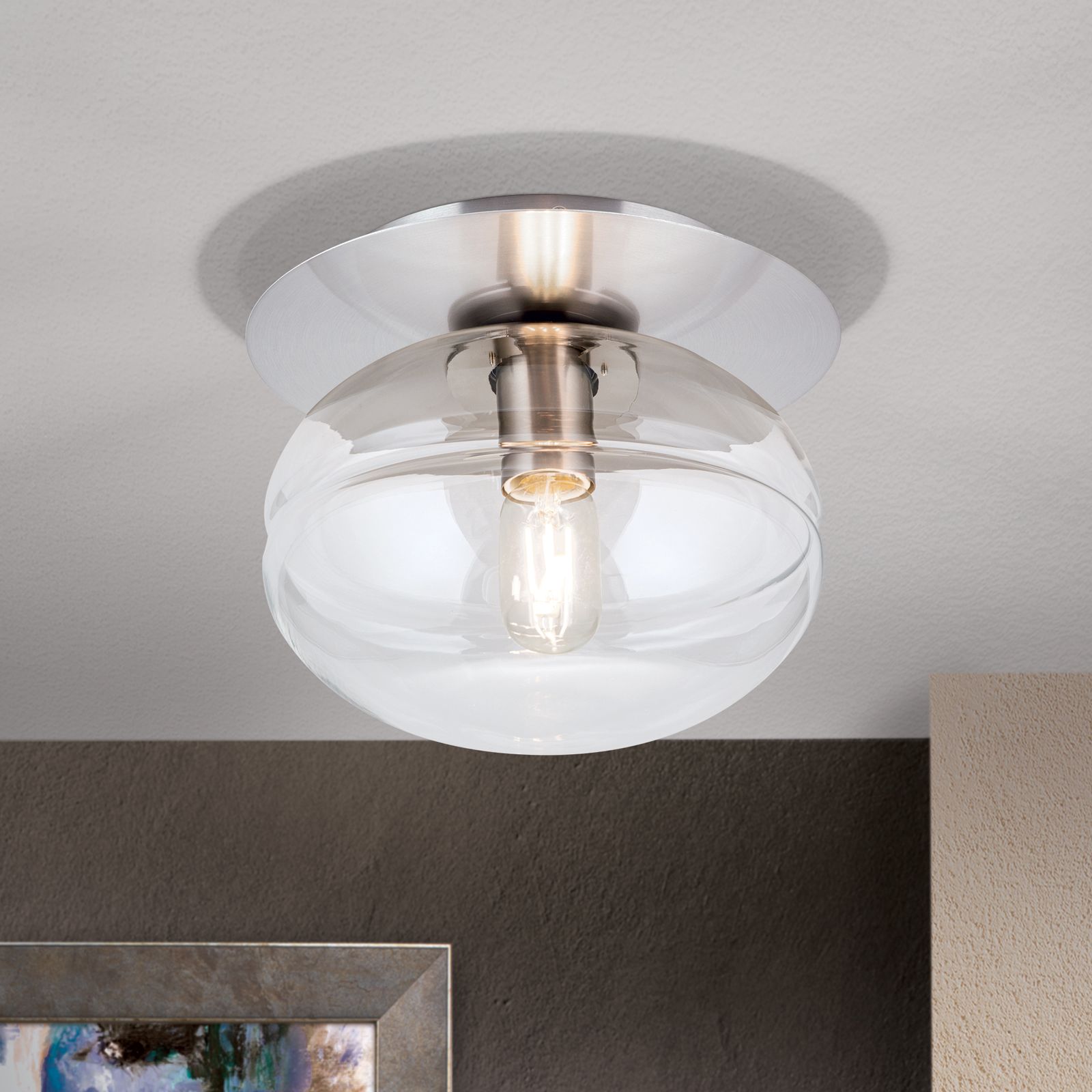 Deckenleuchte RICHARD, 1-flammig, Satin, Klar