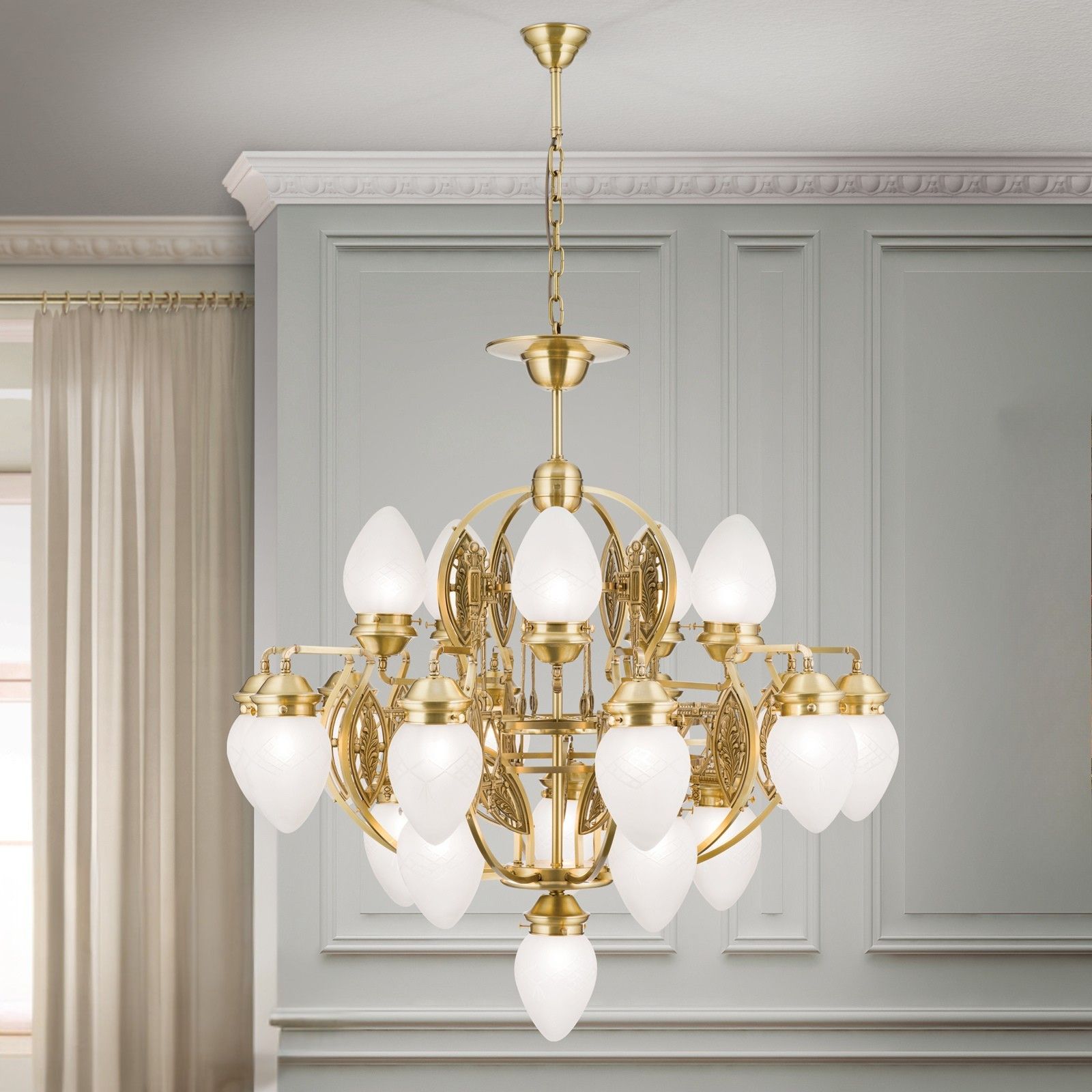 Lustr BUDAPEST, 21 světel, bronz, s čirými matnými skly