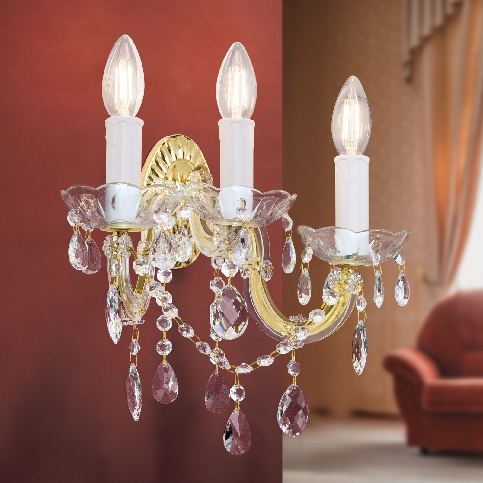 Wandleuchte BALLROOM, 3-flammig, Gold