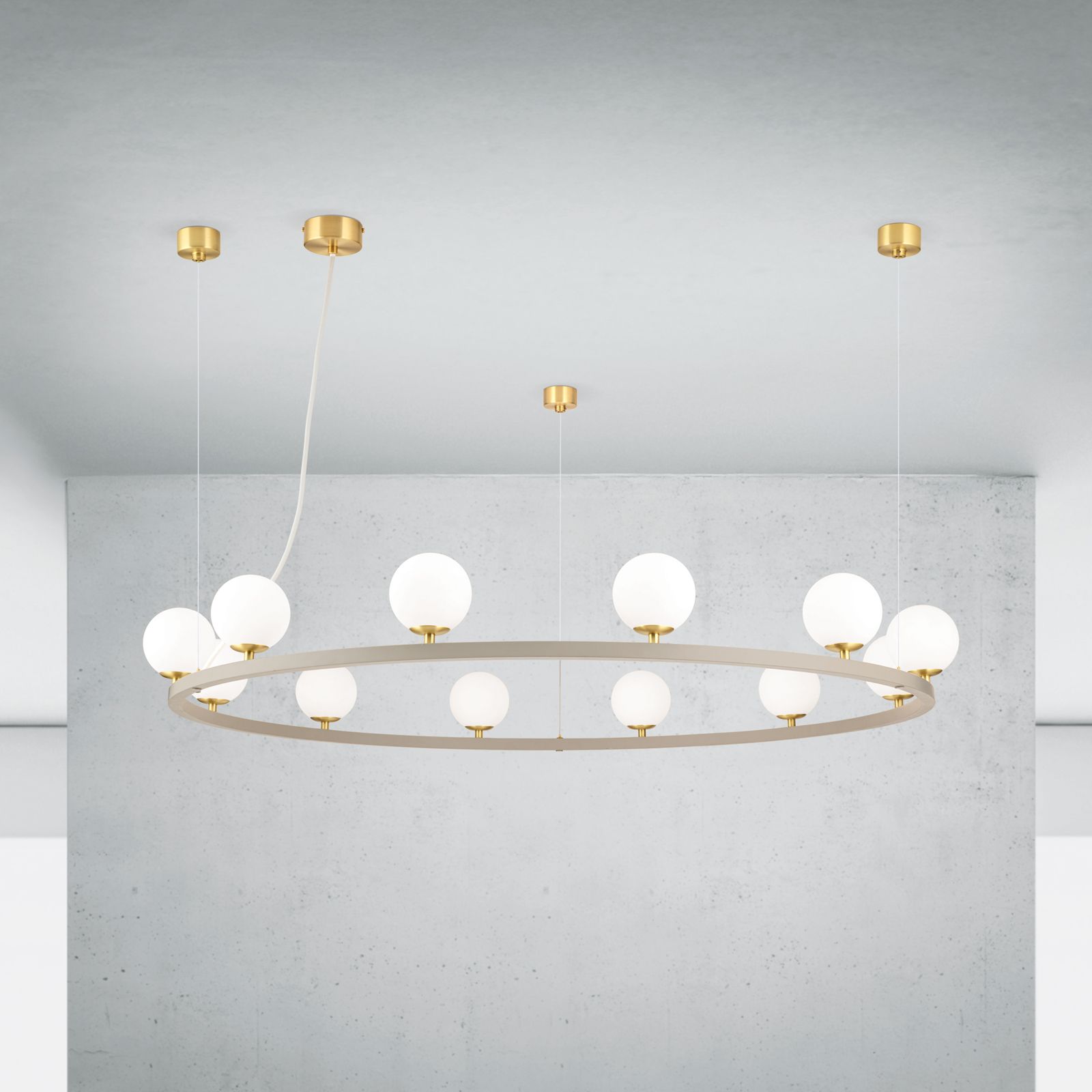 Pendant light TUMBLER, Ø 120cm, upwards-facing opal matt glass, khaki