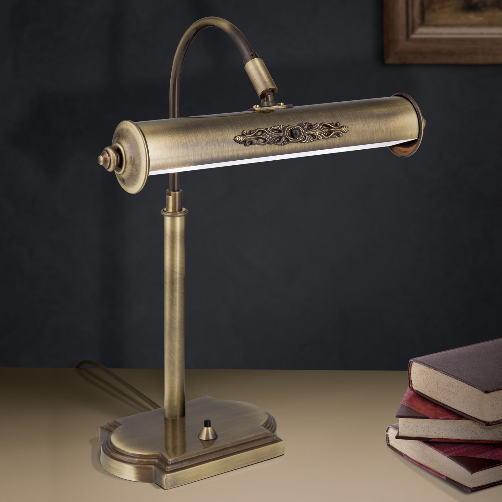 Desk lamp BILDERLEUCHTE with brass decoration, Antique Brass finish
