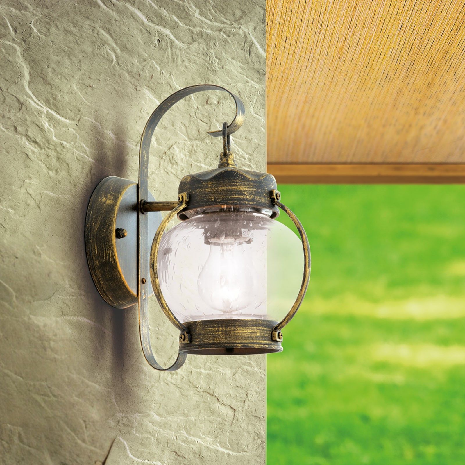 Venkovní nástěnné svítidlo TAVERNA, černé zlato, kulaté