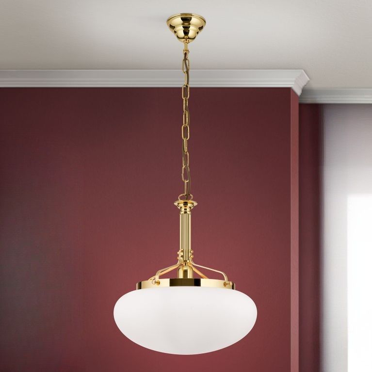 Hängeleuchte WIENER NOSTALGIE, Messing-glänzend, mit opal mattem Glas, 40cm