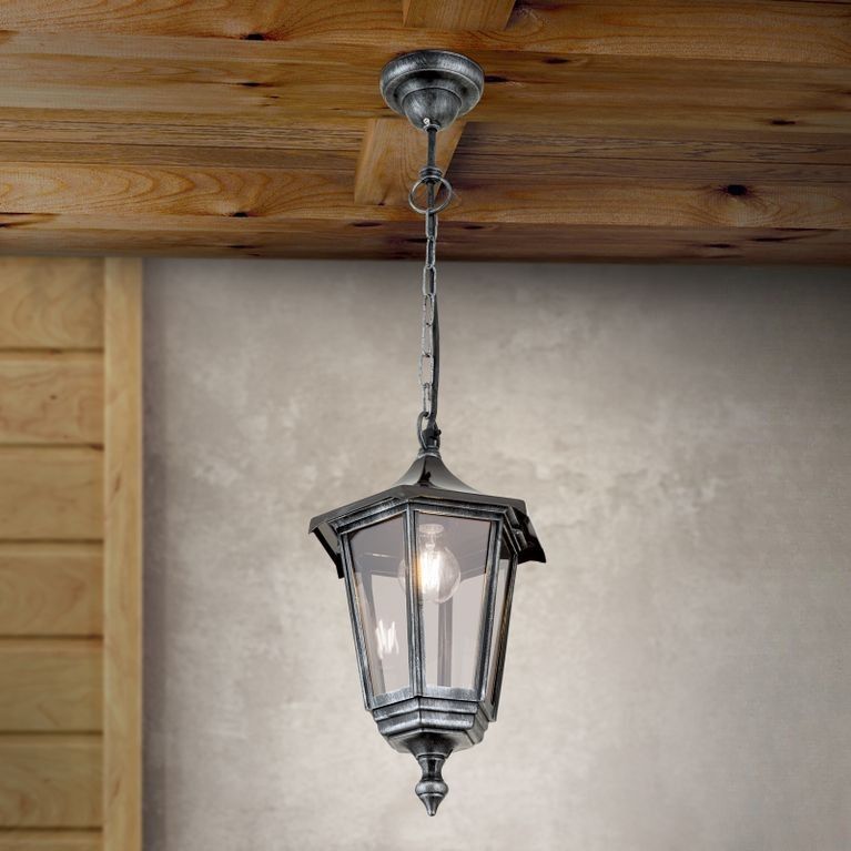 Outdoor pendant light HERMINE, black silver