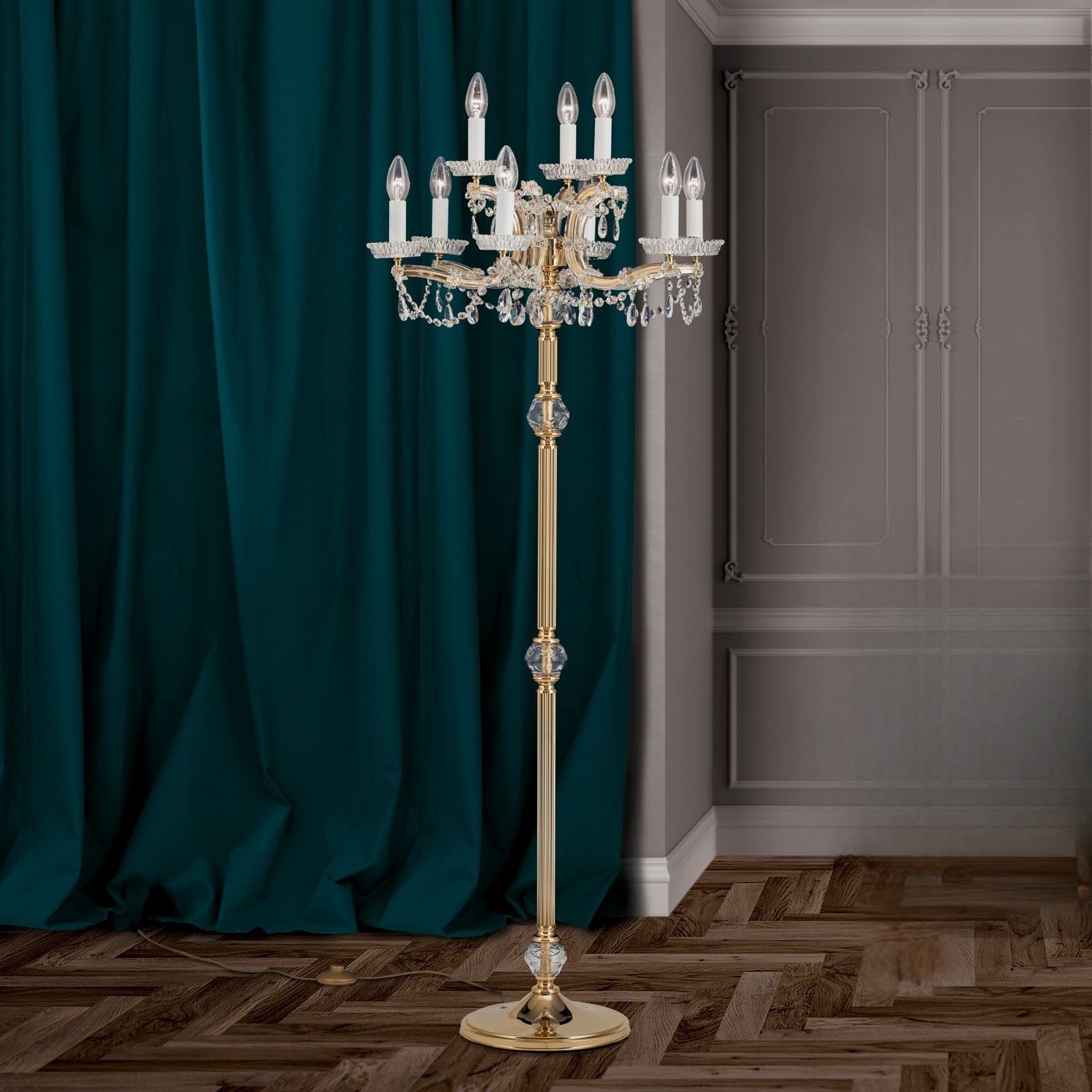 Stehlampe MARIA THERESIA, 9-flammig, gold