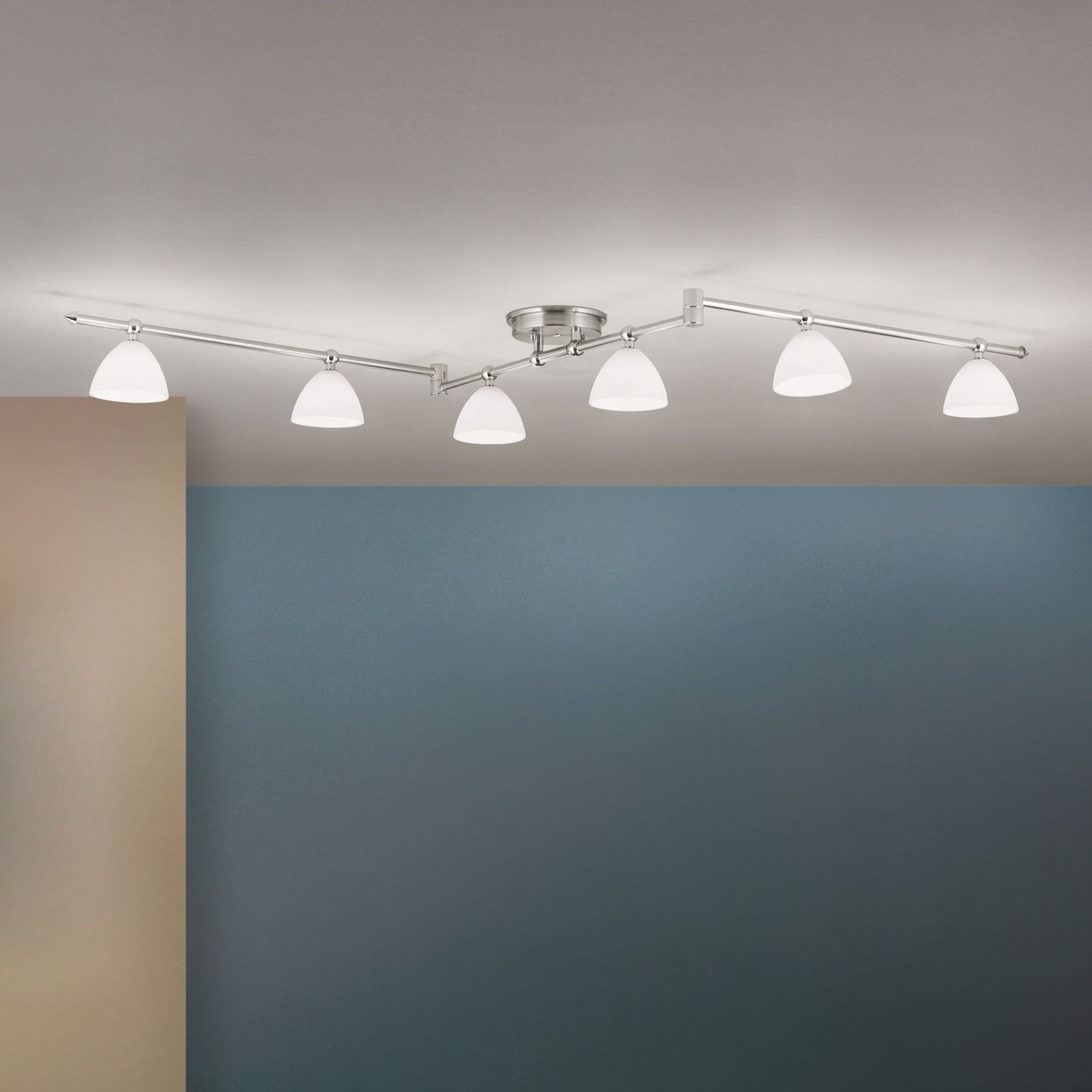 Spotlight OPALDESIGN, 6 heads, satin chrome finish with opal glass