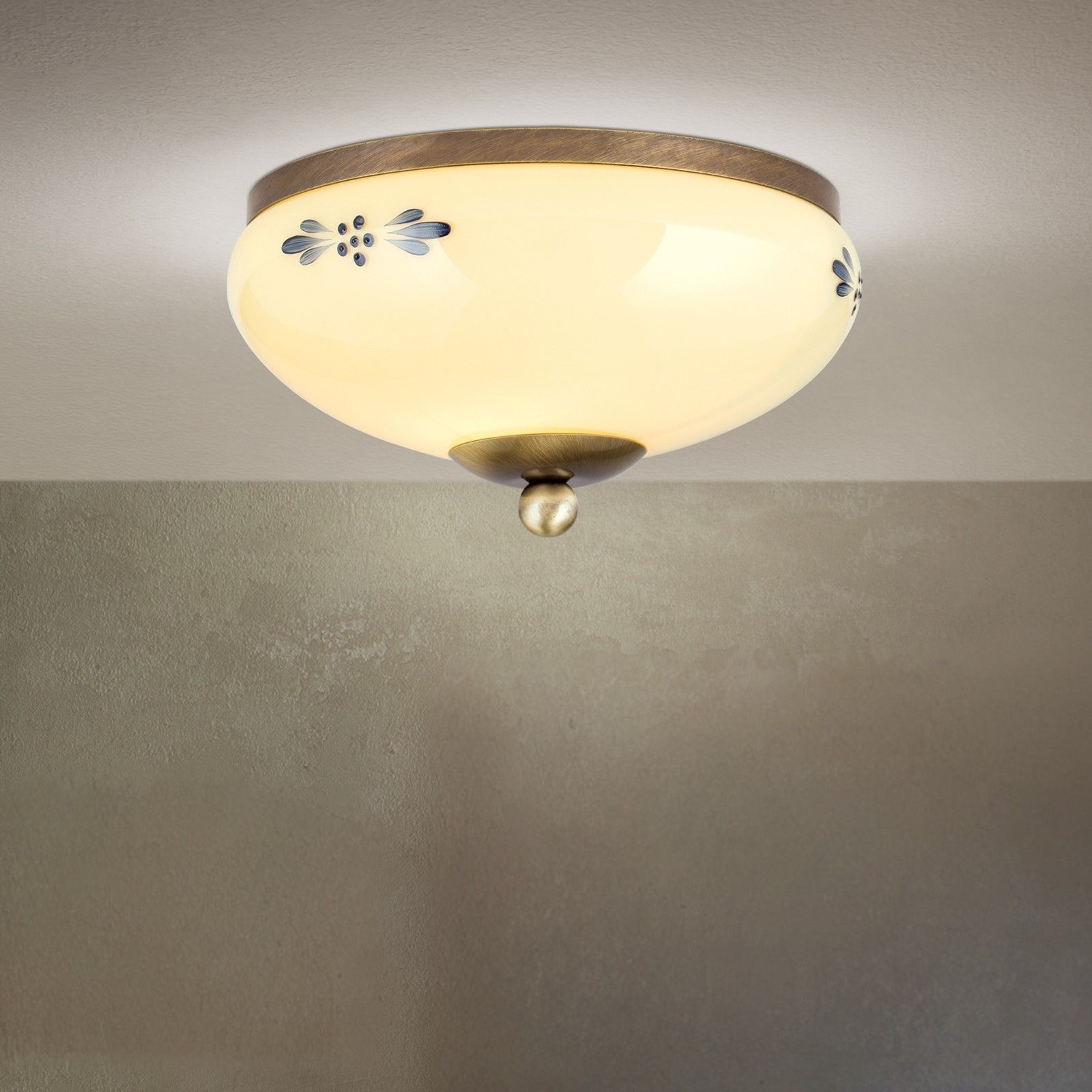 Stropní svítidlo LANDHAUS, patina, s modrým dekorem, s knoflíkem, Ø 21cm