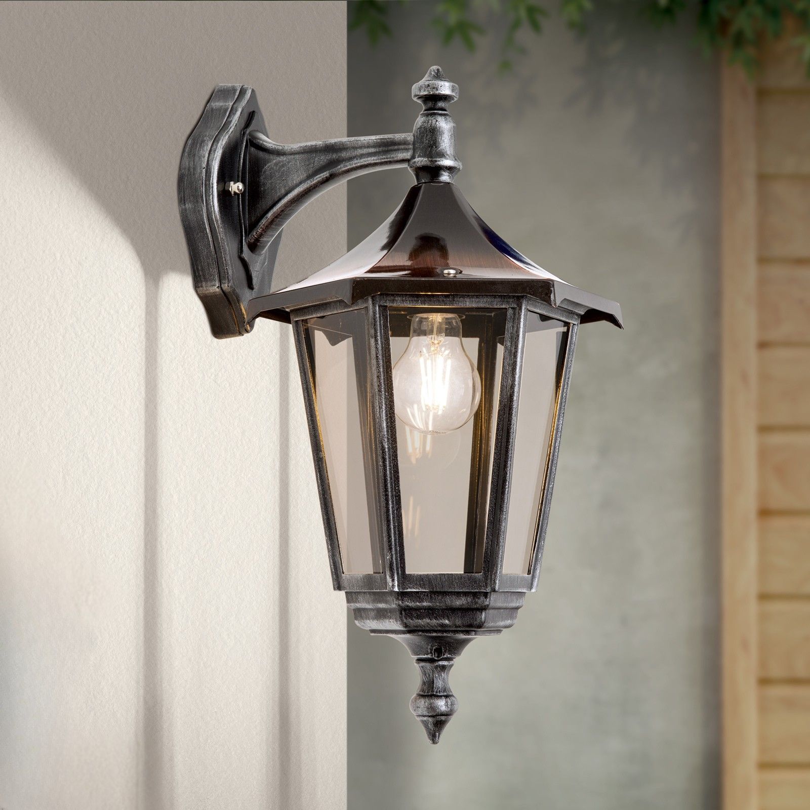 Venkovní nástěnné svítidlo HERMINE, černo stříbrné, směrem dolů