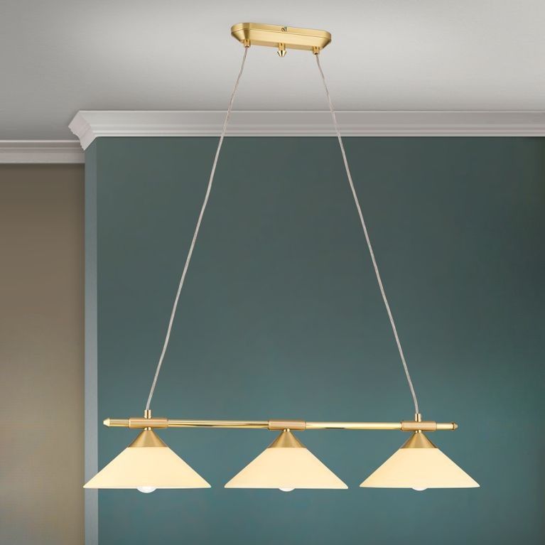 Suspension lamp ARTDESIGN, 3-flames, brass matt, with champagne coloured glass