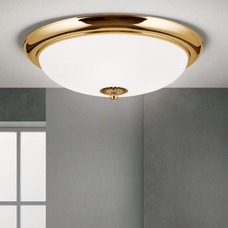 Deckenleuchte EMPIRE, Gold, mit opal mattem Glas, mit Knopf, 47cm