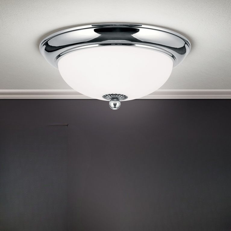 Deckenleuchte EMPIRE, Chrom, mit opal mattem Glas, mit Knopf, 26cm