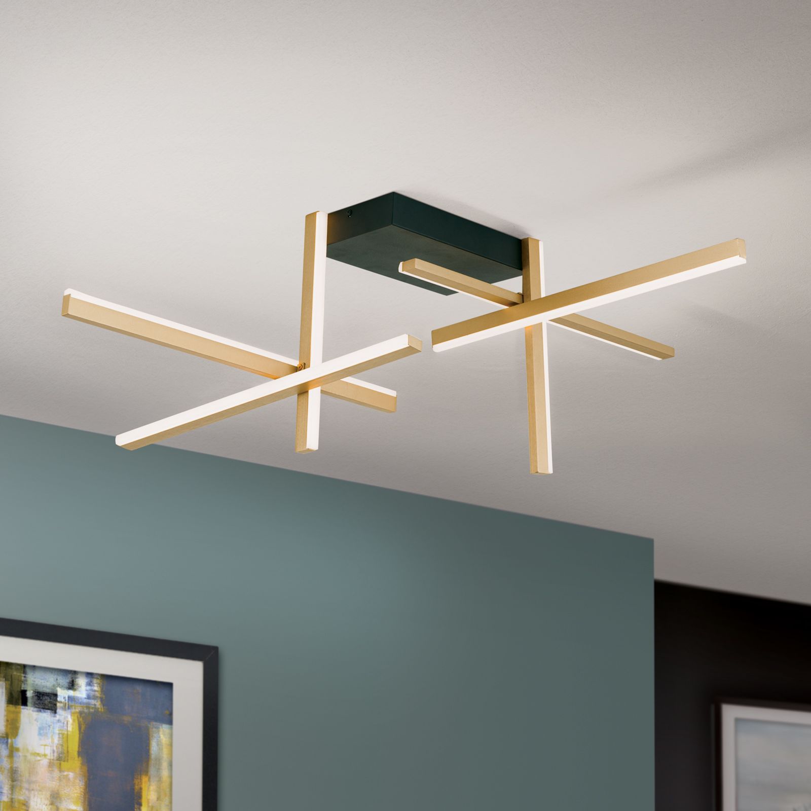 LED ceiling lights STARGATE, gold with black base, 3400lm