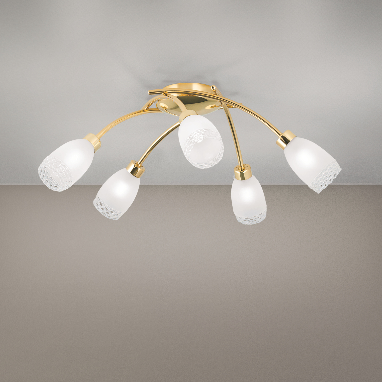 CARLA ceiling light, 5-flames, shiny brass