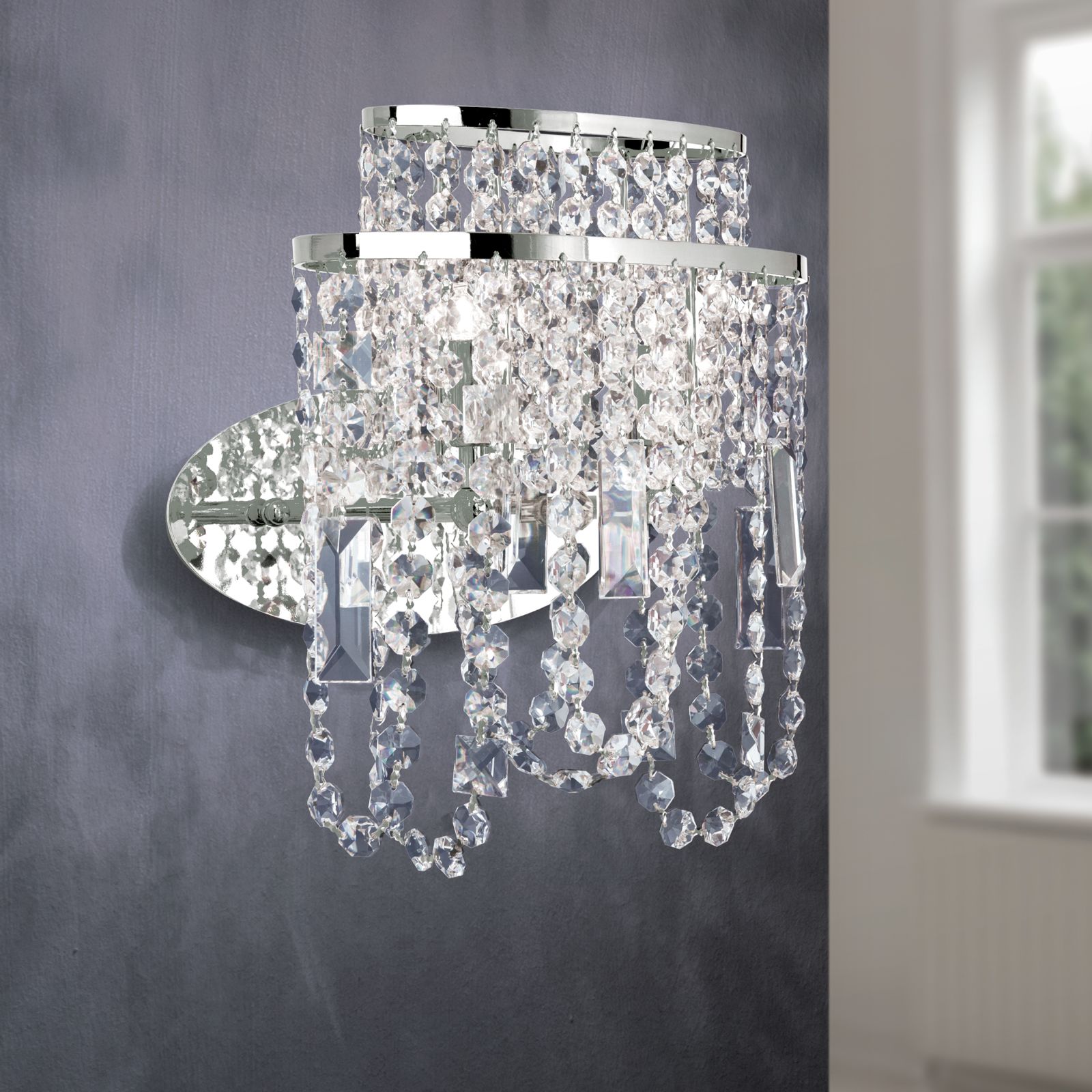 Wandleuchte KRISTALLDESIGN, 2-flammig, Chrom, 27cm