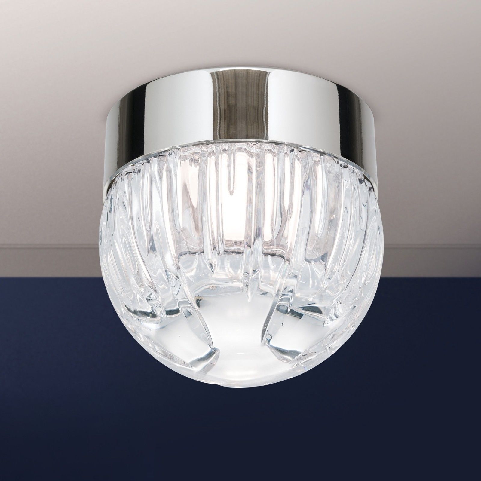BALL ceiling light, dia. 10cm, nickel plated with clear crystal glass with handmade line cut