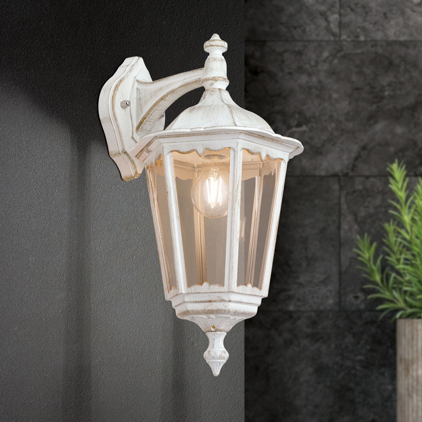 Venkovní nástěnné svítidlo PUCHBERG, bílé zlato, směrem dolů