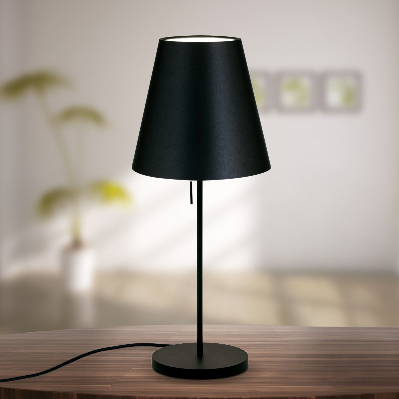 Lampa stołowa SHADE, duża, czarna, ze stożkowym, czarnym kloszem