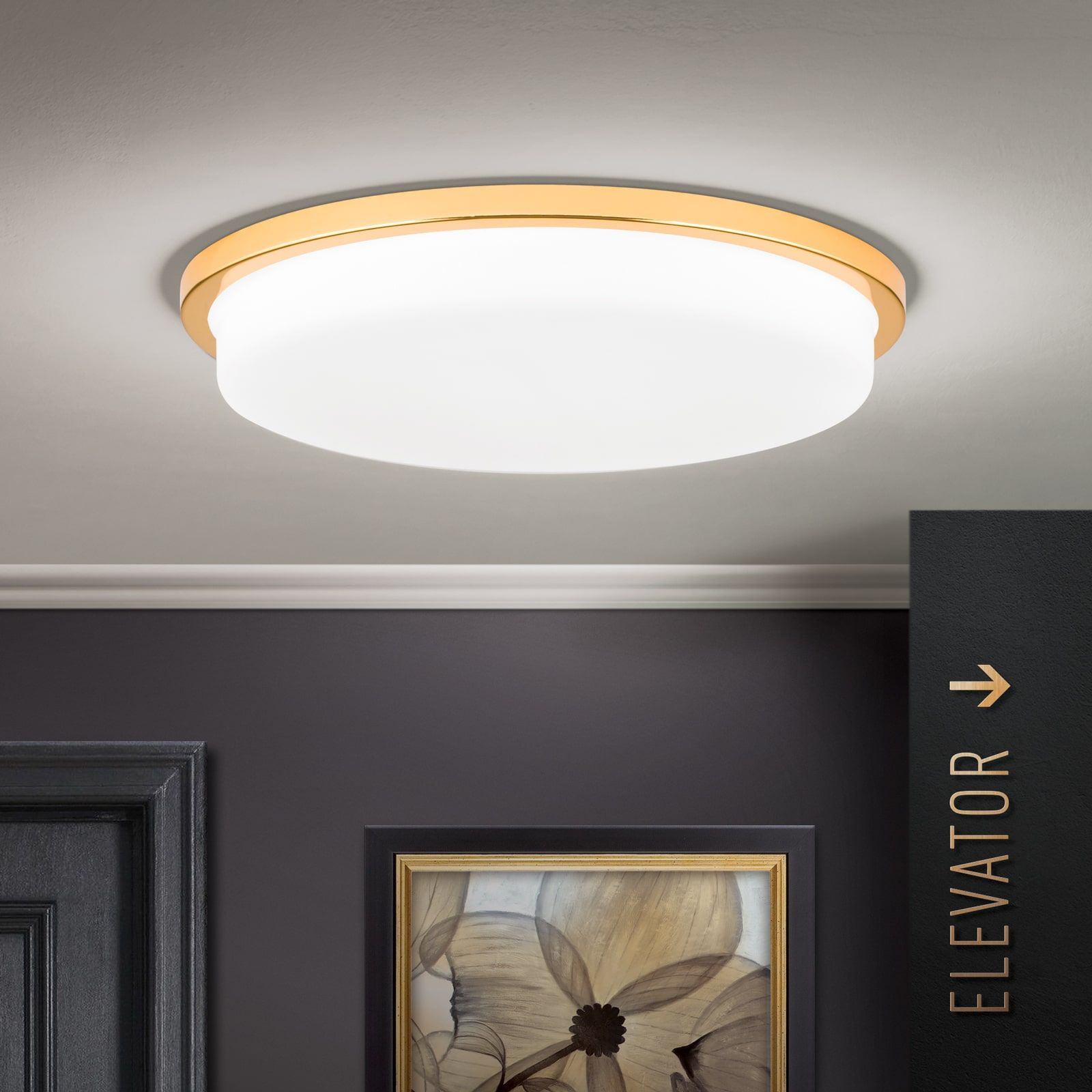LED ceiling light LEROX, gold, Ø 40cm