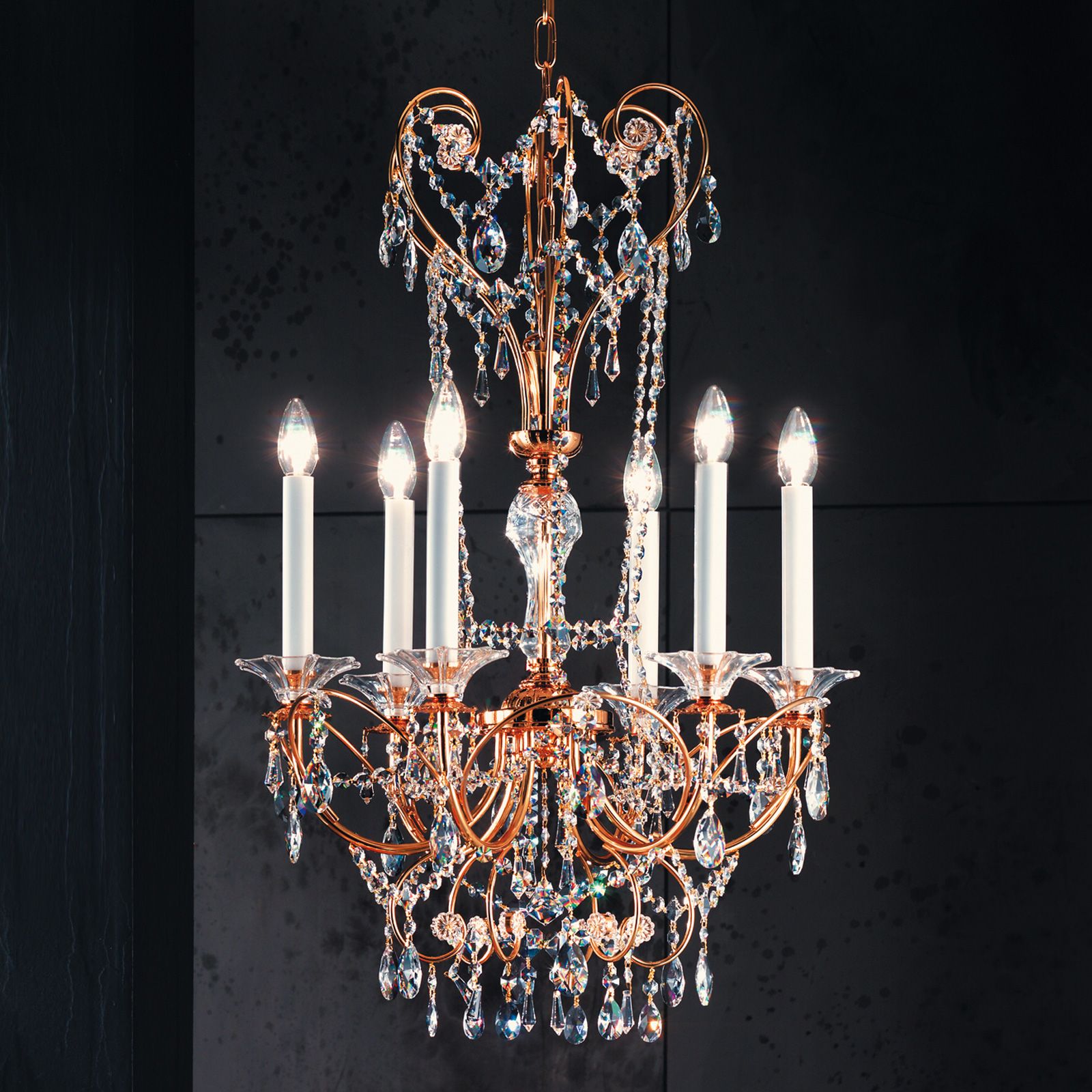 Chandelier KATHARINA, 6-flames, gold, 55 cm