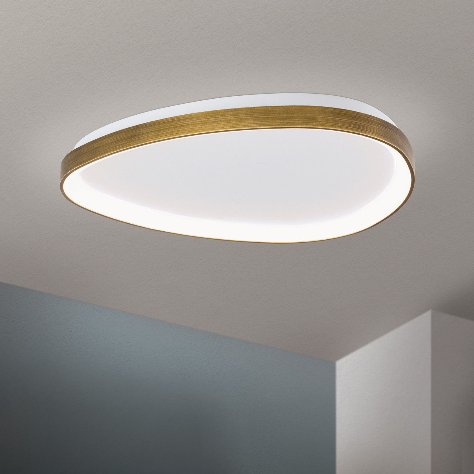 LED Dimmable Flush Mount Ceiling Light - Round Brushed Brass Finish, Remote Control, 30cm For Living Room, Bedroom