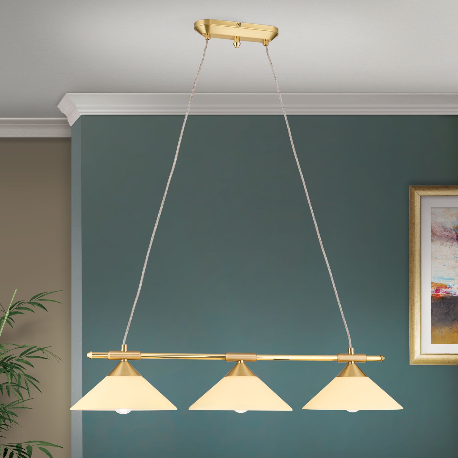 Suspension lamp ARTDESIGN, 3-flames, brass matt, with champagne coloured glass