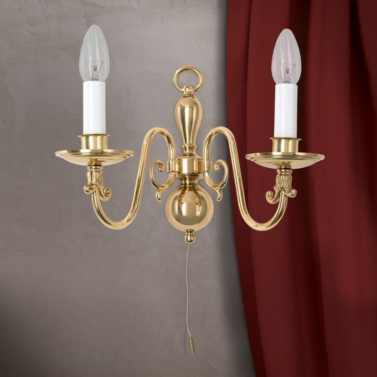 Stilwandleuchte FLÄMISCH, 2-flammig, Messing-glänzend