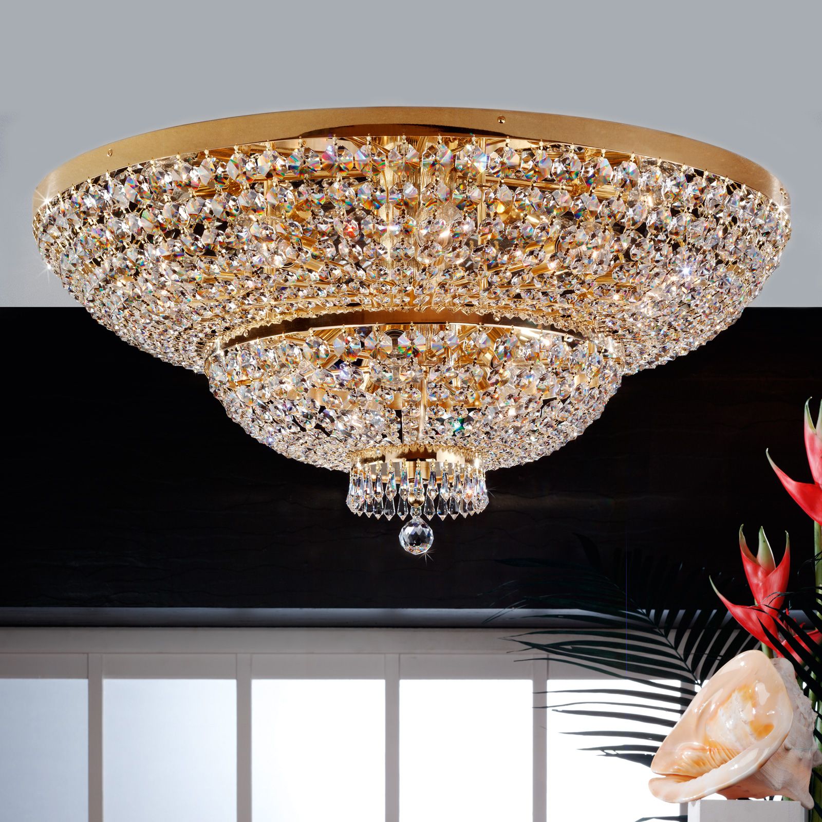 Sheraton ceiling light, 120cm, 24K gold plated
