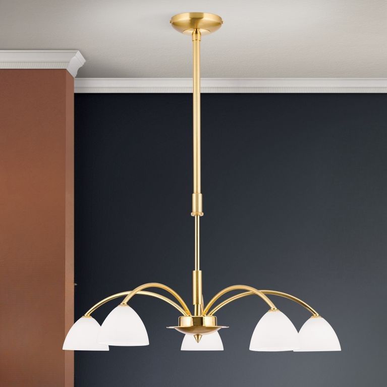 Luster OPALDESIGN, 5-flammig, Gold matt, mit Opalgläsern