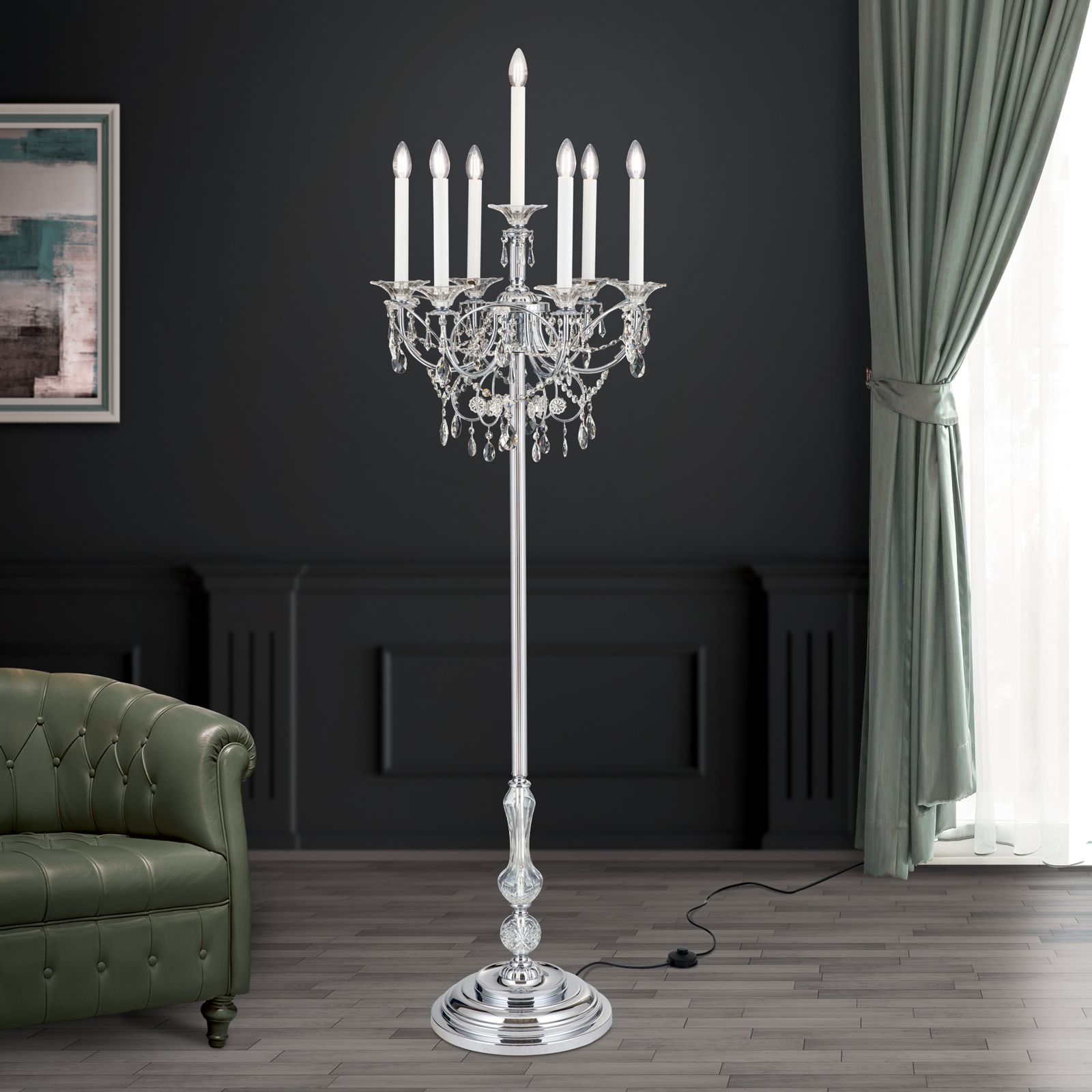 Floor lamp KATHARINA, 7 lamps, chrome plated