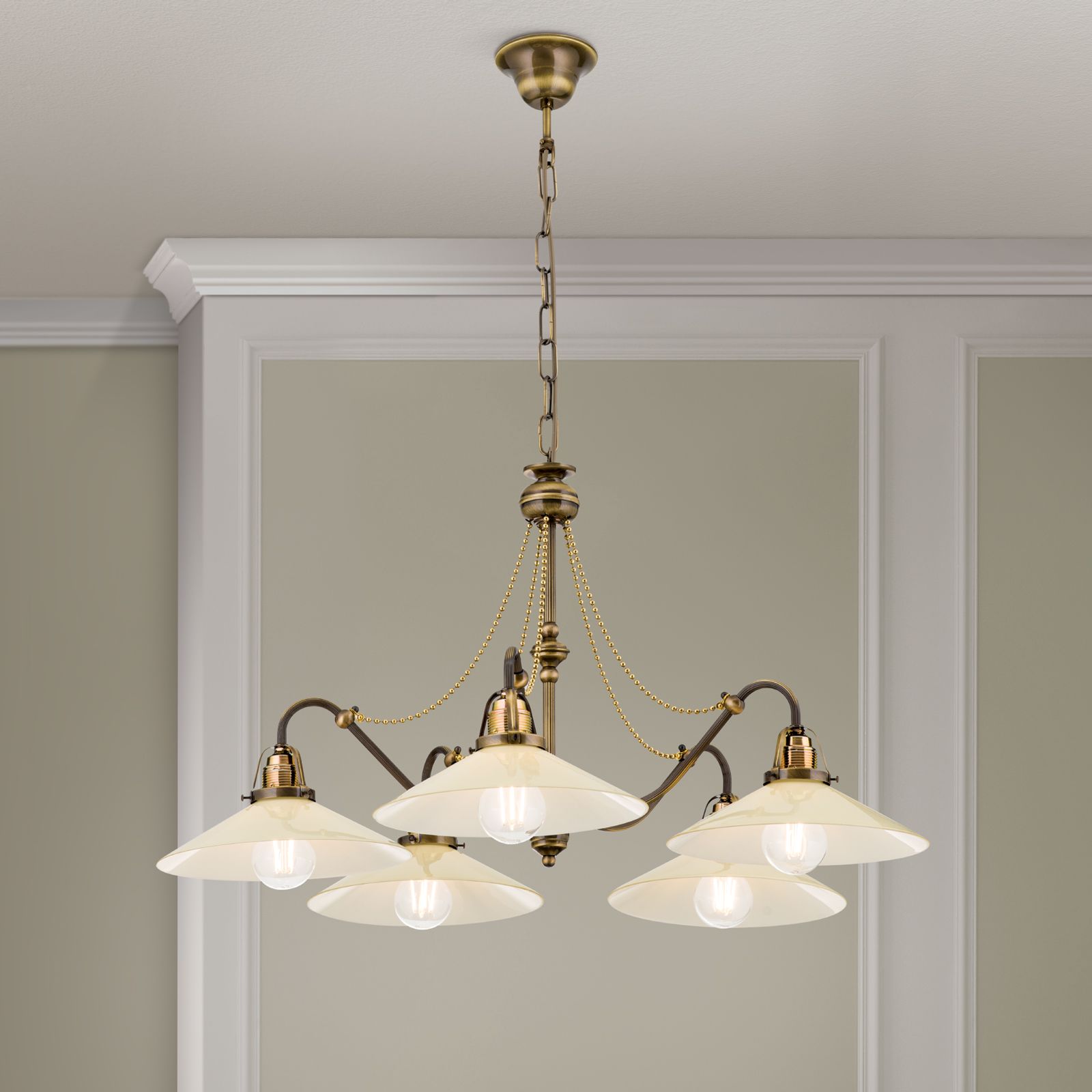 Chandelier ARTDESIGN in Antique Brass finish, champagne glasses, 5 lamps